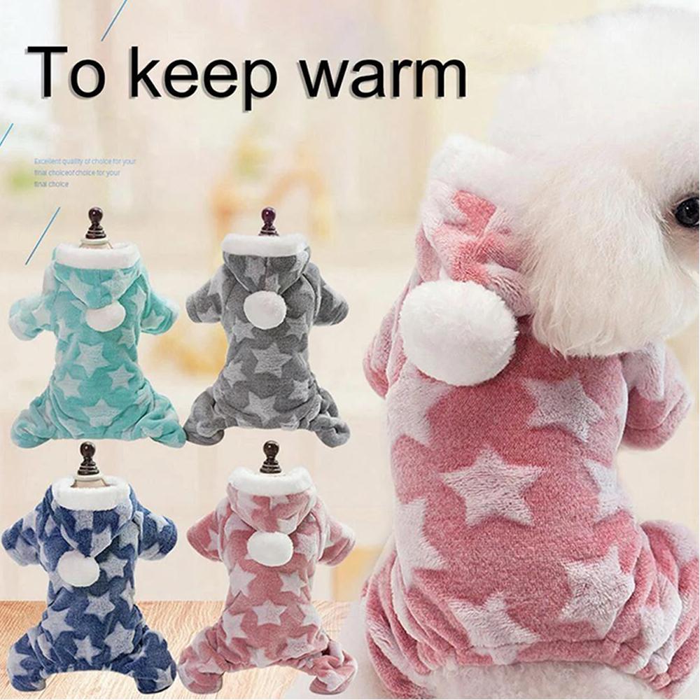 Soft Fleece Dog Pajamas Jumpsuit Winter Dog Clothes Star Pattern Warm Comfortable Jumpsuits Coat for Small Dogs Puppy Dog Cat Clothing Jumpsuits
