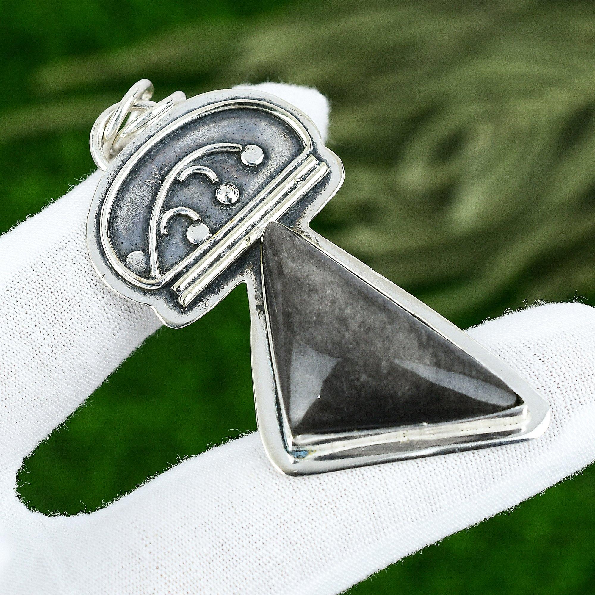 Friendship Day Sale Natural Silver Sheen Obsidian New Pendant Jewelry 925 Silver