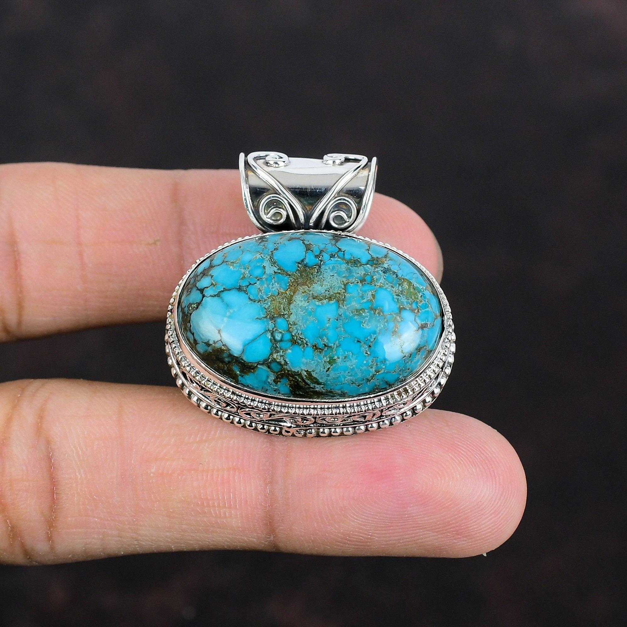 Tibetan Turquoise Pendant Gemstone Vintage Pendant 925 Sterling Silver Pendant Tibetan Turquoise Jewelry Handmade Pendant Gifts For Friend