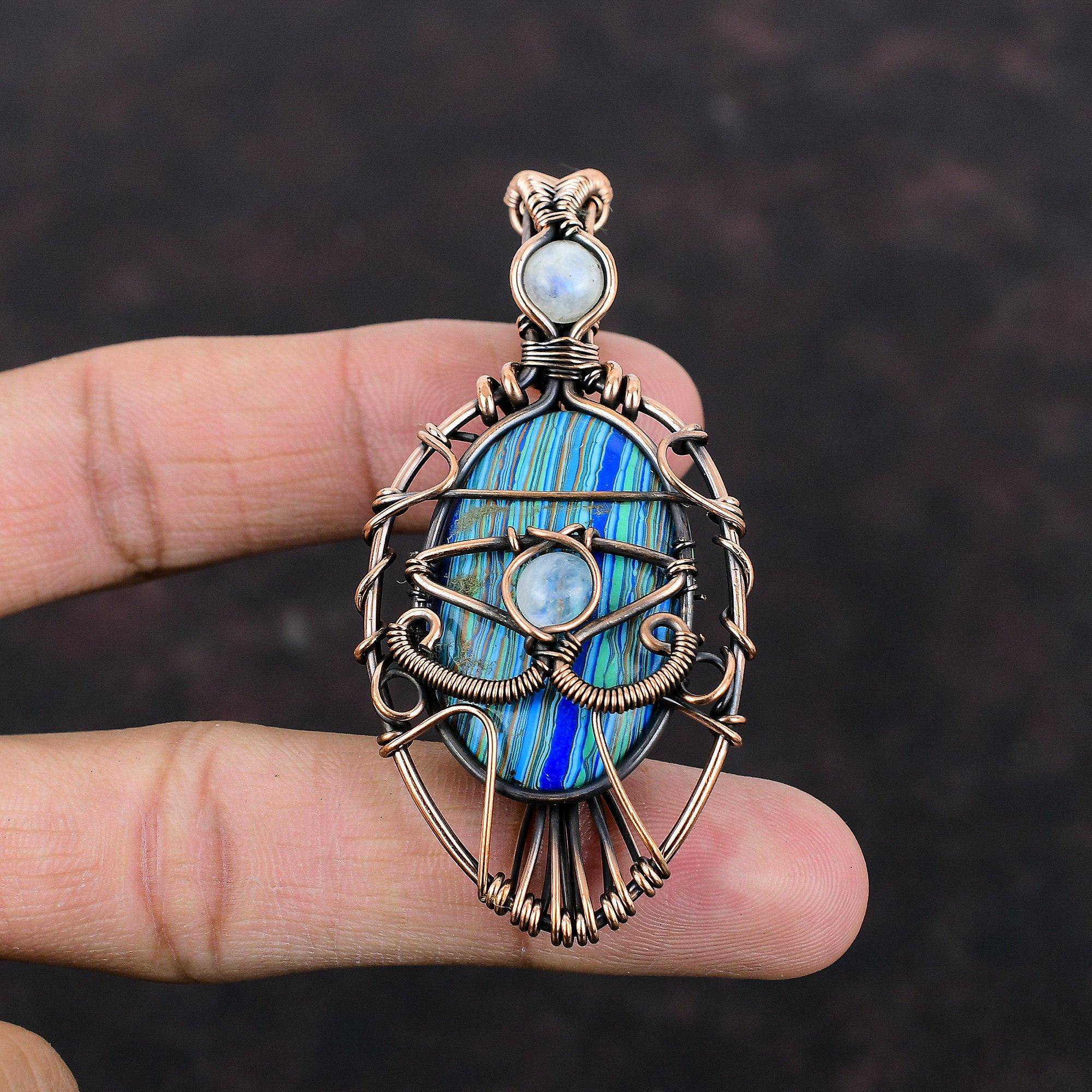 Сглаз, Радуга, Кулон из кальцинированного кремния, Медная проволока, Обернутая подвеска, Радужный кулон с лунным камнем, Медные украшения для подарка, Подвески с драгоценными камнями ручной работы