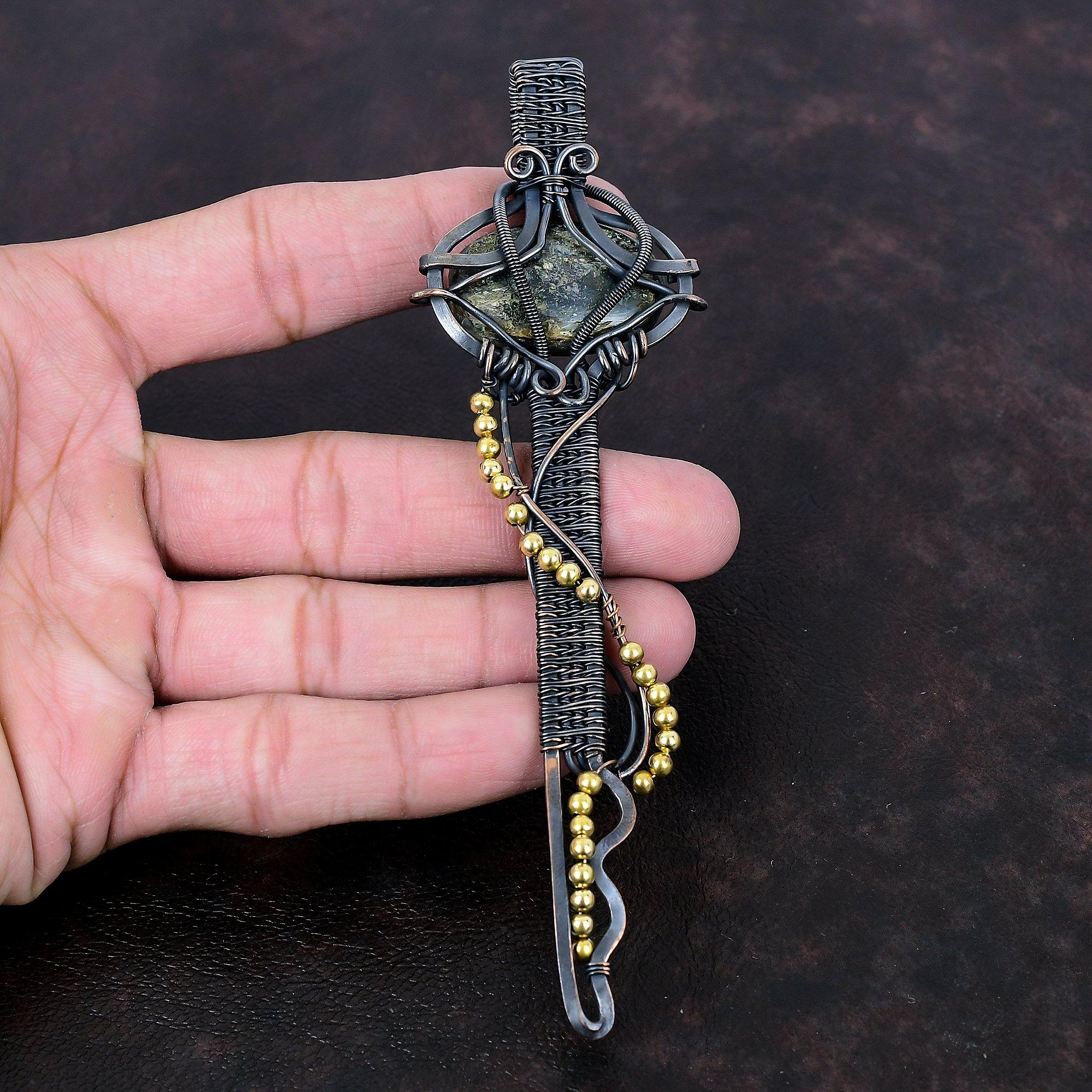 Подвеска из кианита, медная проволока, обернутая подвеской, ювелирное украшение, подлинный драгоценный камень, подвеска ручной работы, новейший дизайн, медная бижутерия, подарок для него