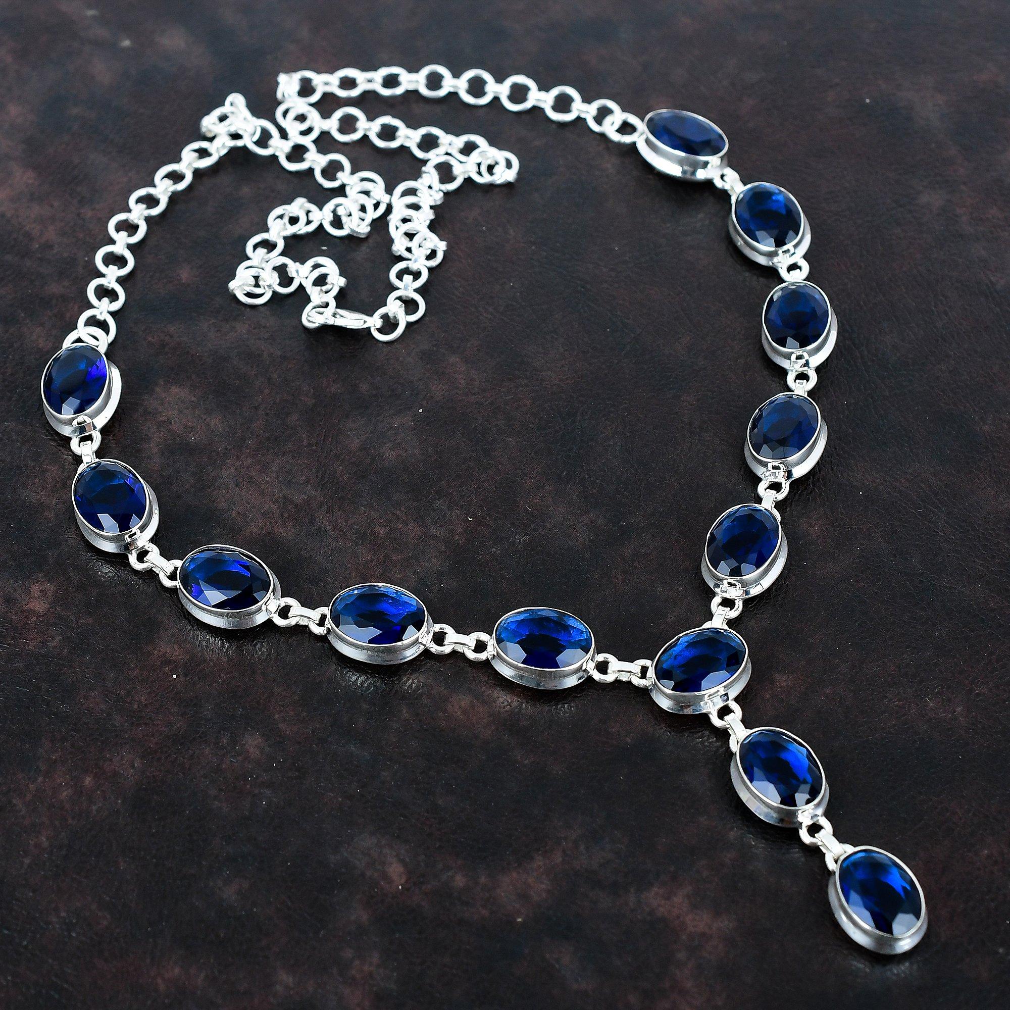 Ожерелье из граненого иолита, ожерелье из драгоценных камней ручной работы, старинные ювелирные изделия, ожерелье из стерлингового серебра 925 пробы, регулируемая цепочка, ожерелье, подарки для матери