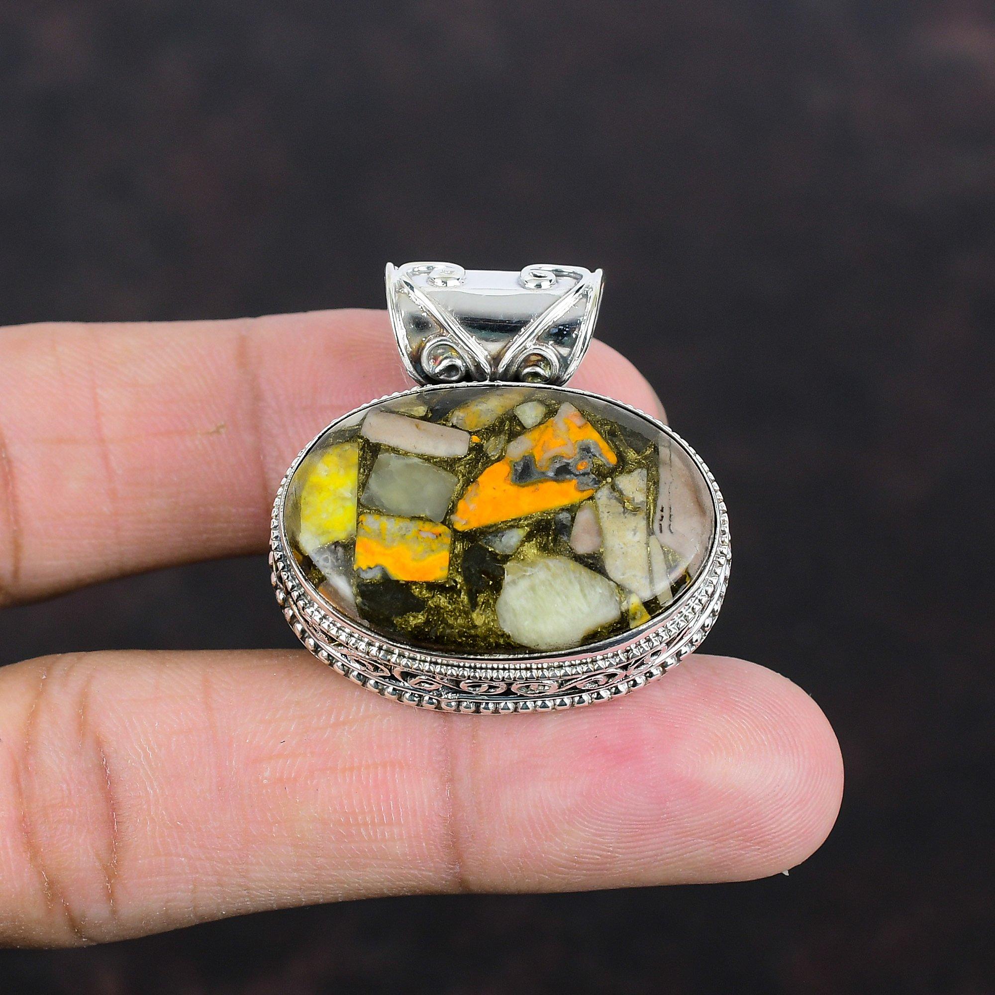 Медный кулон с яшмой-шмелем, подвеска из драгоценного камня, серебряный кулон 925 пробы, винтажный кулон ручной работы, подарок на годовщину, подвеска с камнем по рождению