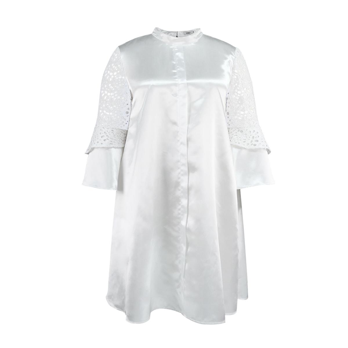 AOMEI Белые повседневные атласные платья для женщин, осенние кружевные лоскутные платья с короткими рукавами, уютные скромные элегантные африканские женские офисные новые платья