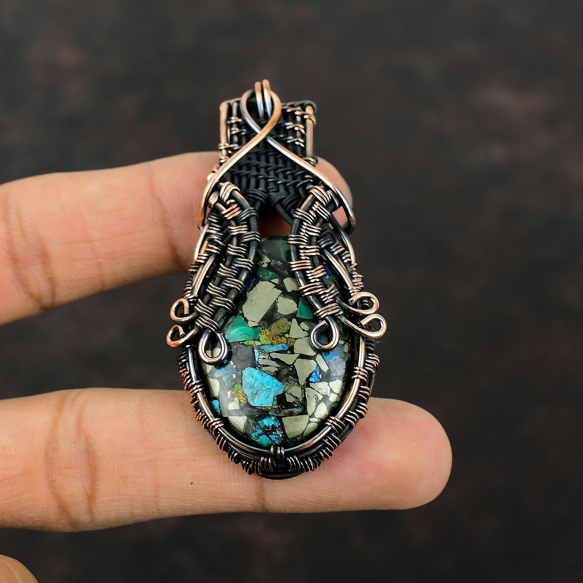Copper Azurite Malachite Pendant Copper Wire Wrapped Pendant Handmade Copper Jewelry Brand New Pendant For Gift Wire Wrap Gemstone Jewelry