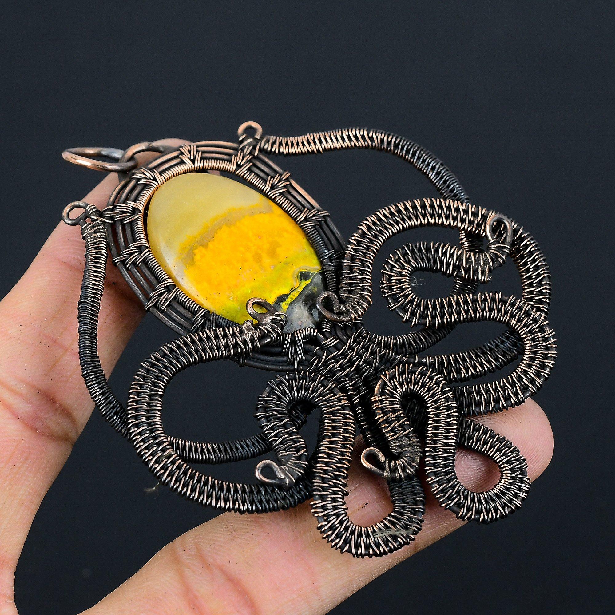 Ювелирные изделия из драгоценных камней в форме осьминога, шмель, яшма, кулон ручной работы из чистой медной проволоки