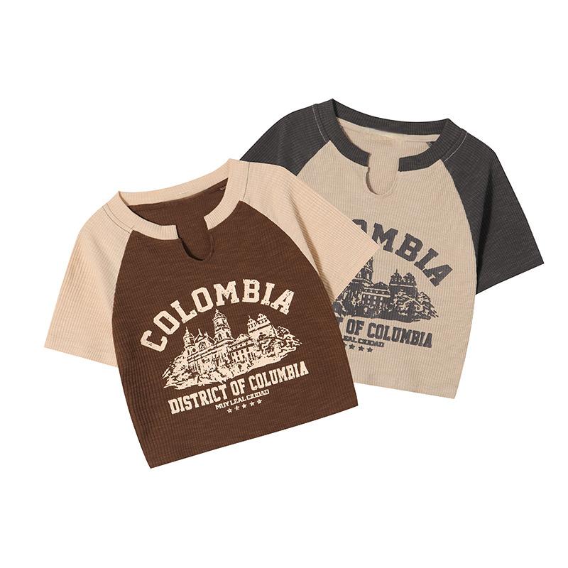 Casual O-neck Short Sleeve Letter Print T-shirt Summer Cute Female Tee Y2K Clothes Bodycon Tunics Crop Tops Fashion Tank Top