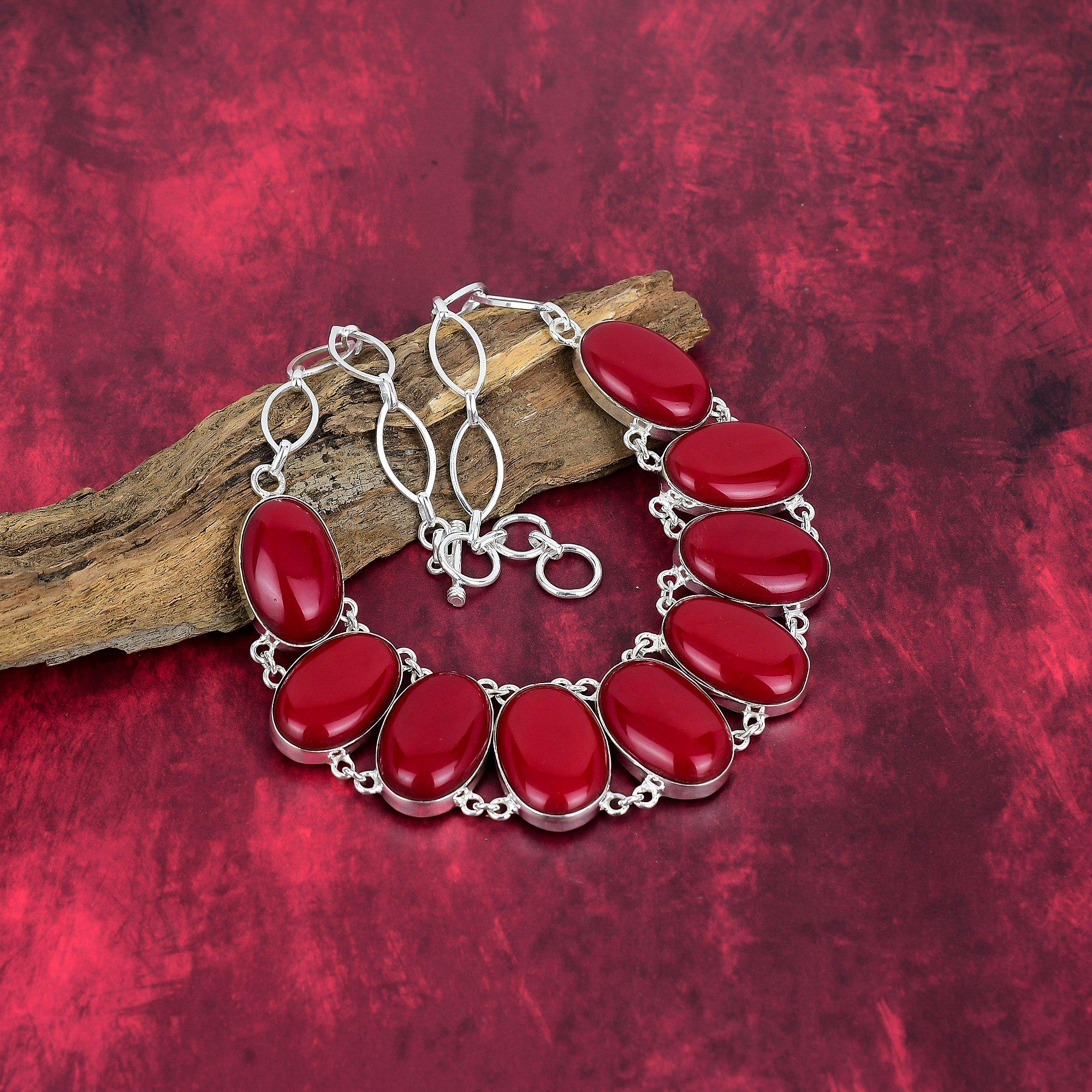 Ожерелье ручной работы из красного коралла с драгоценными камнями, ожерелье из стерлингового серебра 925 пробы, антикварные ювелирные изделия, регулируемое ожерелье-цепочка, подарок на помолвку