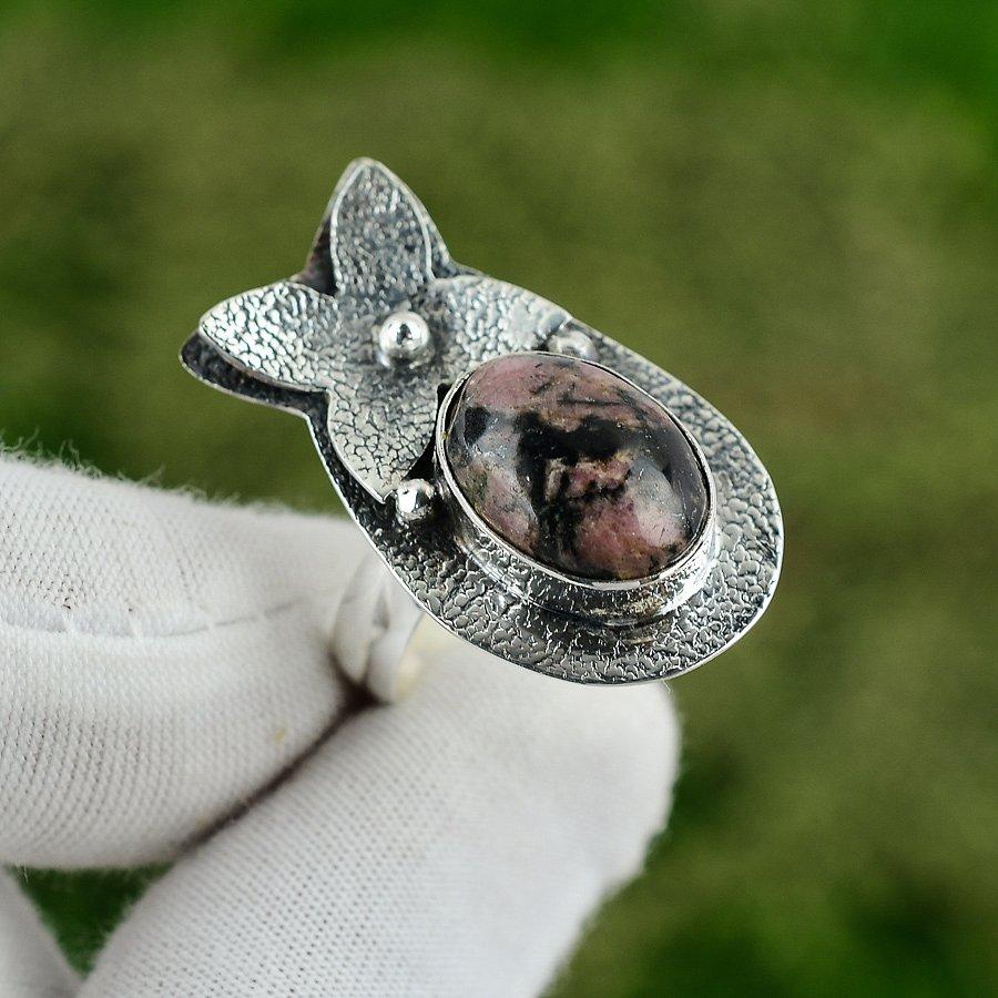 Birthday Gift For Her Natural Rhodonite Multi Stone Adjustable Ring 925 Silver
