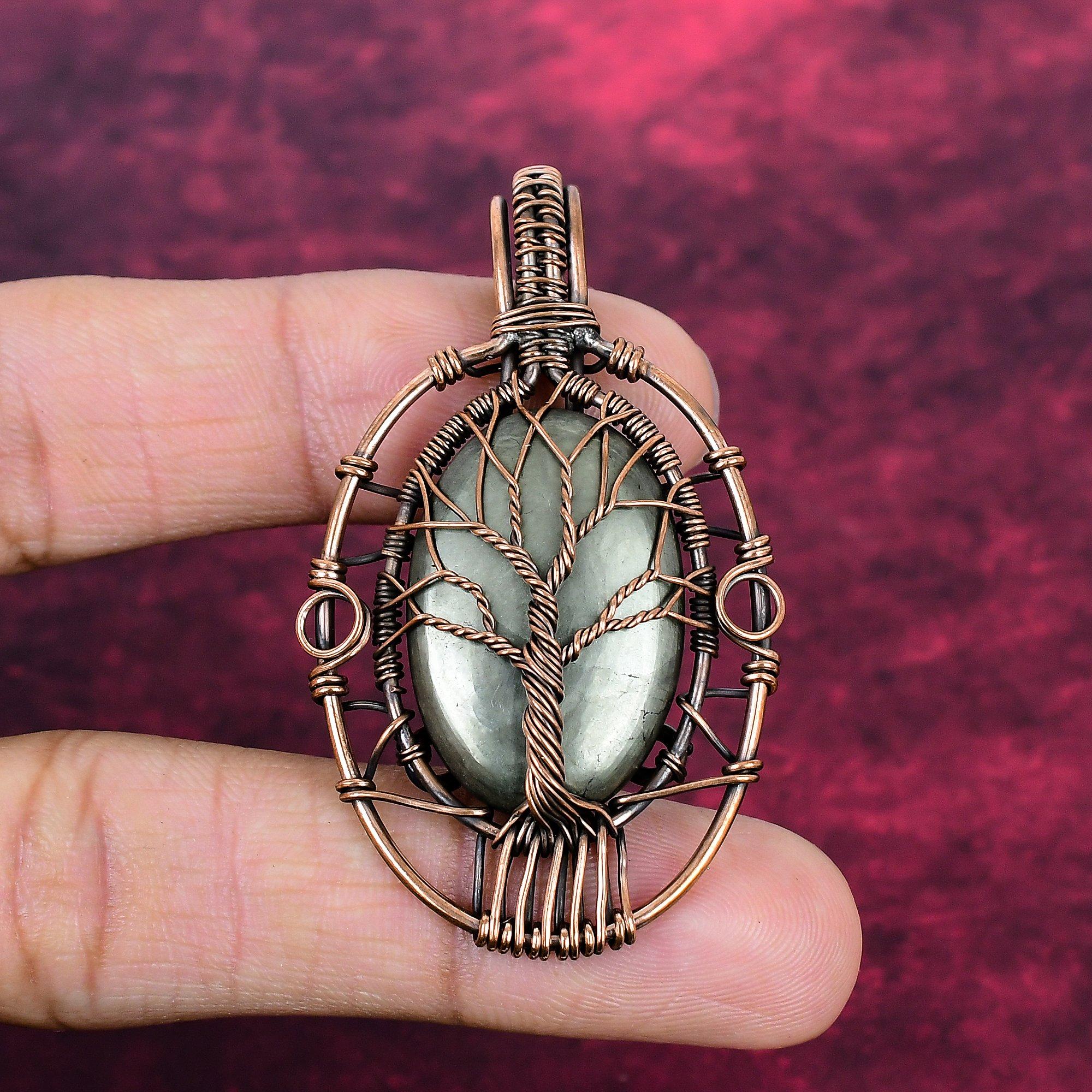 Tree Of Life Pyrite Pendant Copper Wire Wrapped Pendant Natural Gemstone Jewelry