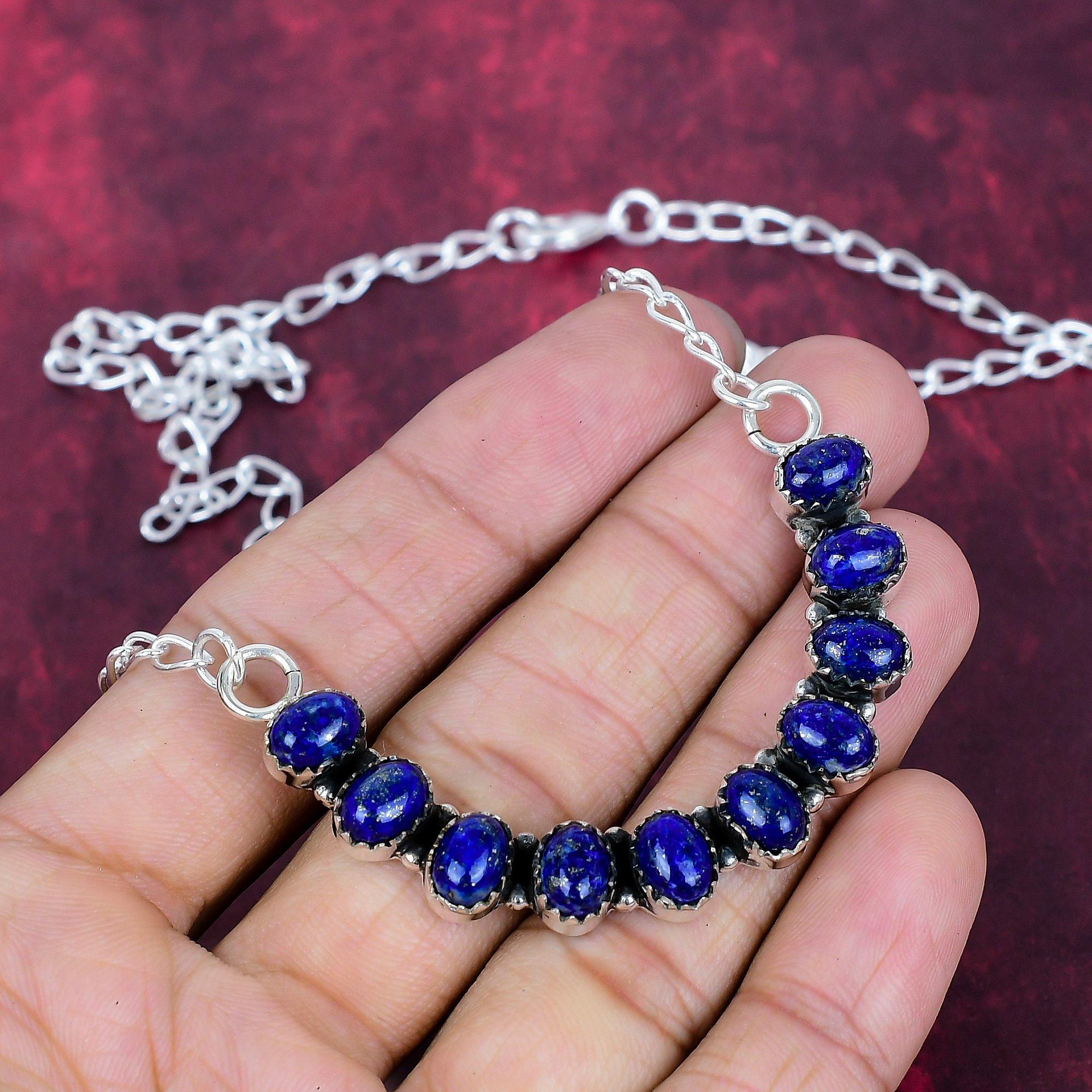 Ожерелье из лазурита Ювелирные изделия ручной работы, ожерелье из стерлингового серебра 925 пробы Дизайнерские украшения из драгоценных камней Регулируемая цепочка Ожерелье Подарок для мамы