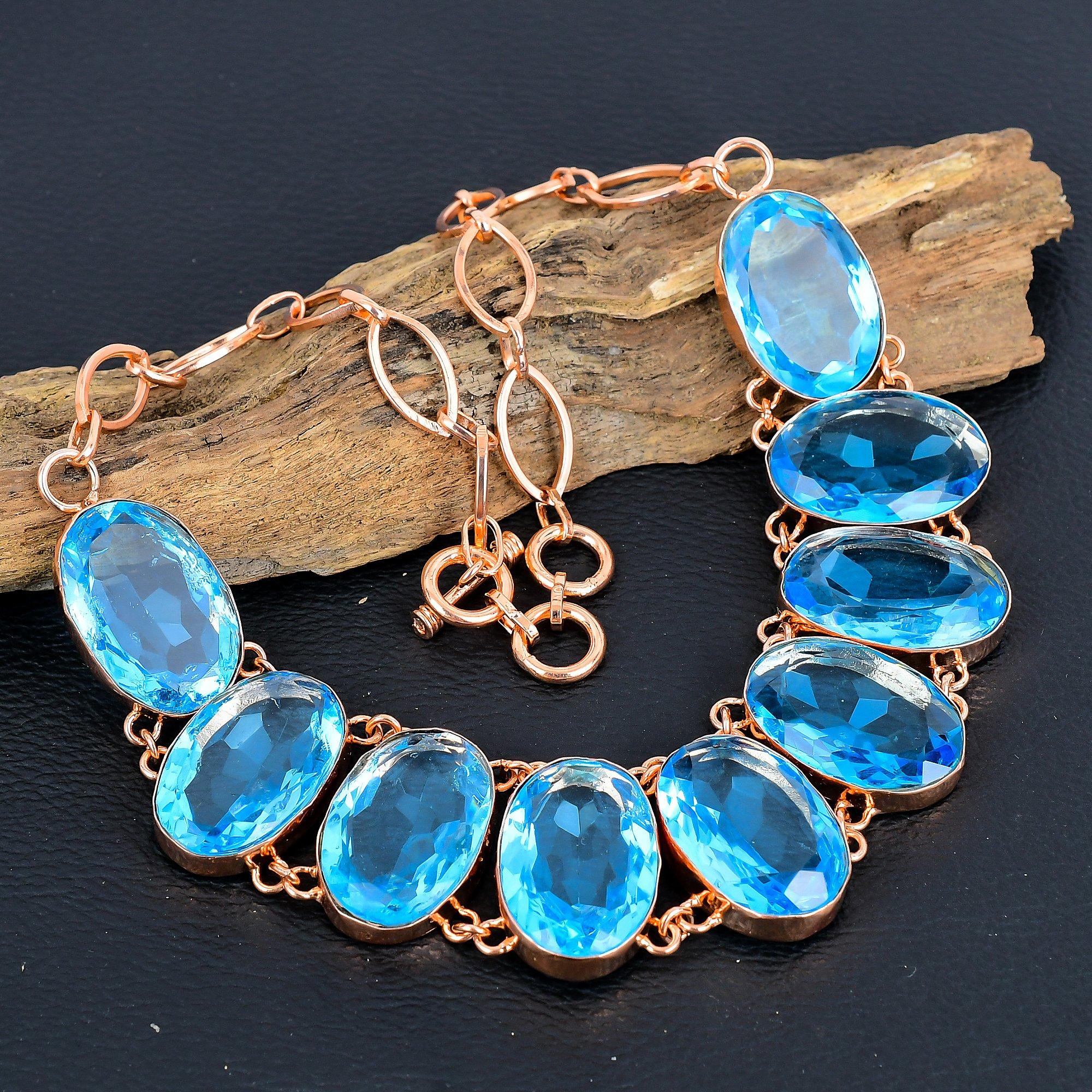 Ювелирные изделия из ожерелья с синим топазом, ювелирные изделия из ожерелья, ювелирные изделия из медного топаза ручной работы с регулируемым ожерельем-цепочкой для нее