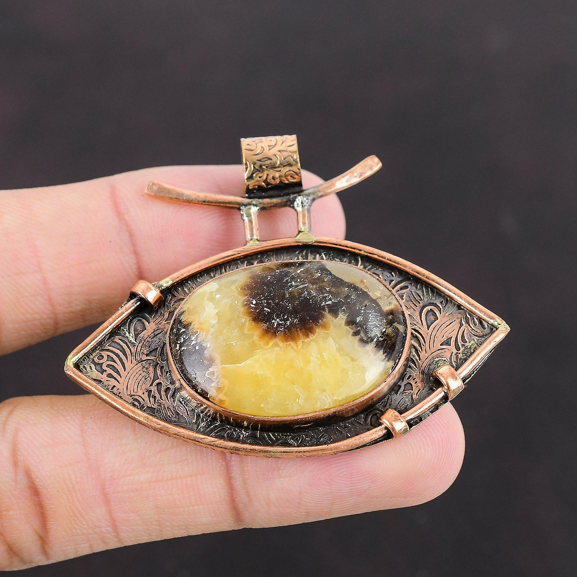 Септарианский кулон, медный кулон, подлинный драгоценный камень, кулон для особого случая, кулон ручной работы, септарианский медный ювелирный кулон для женщин