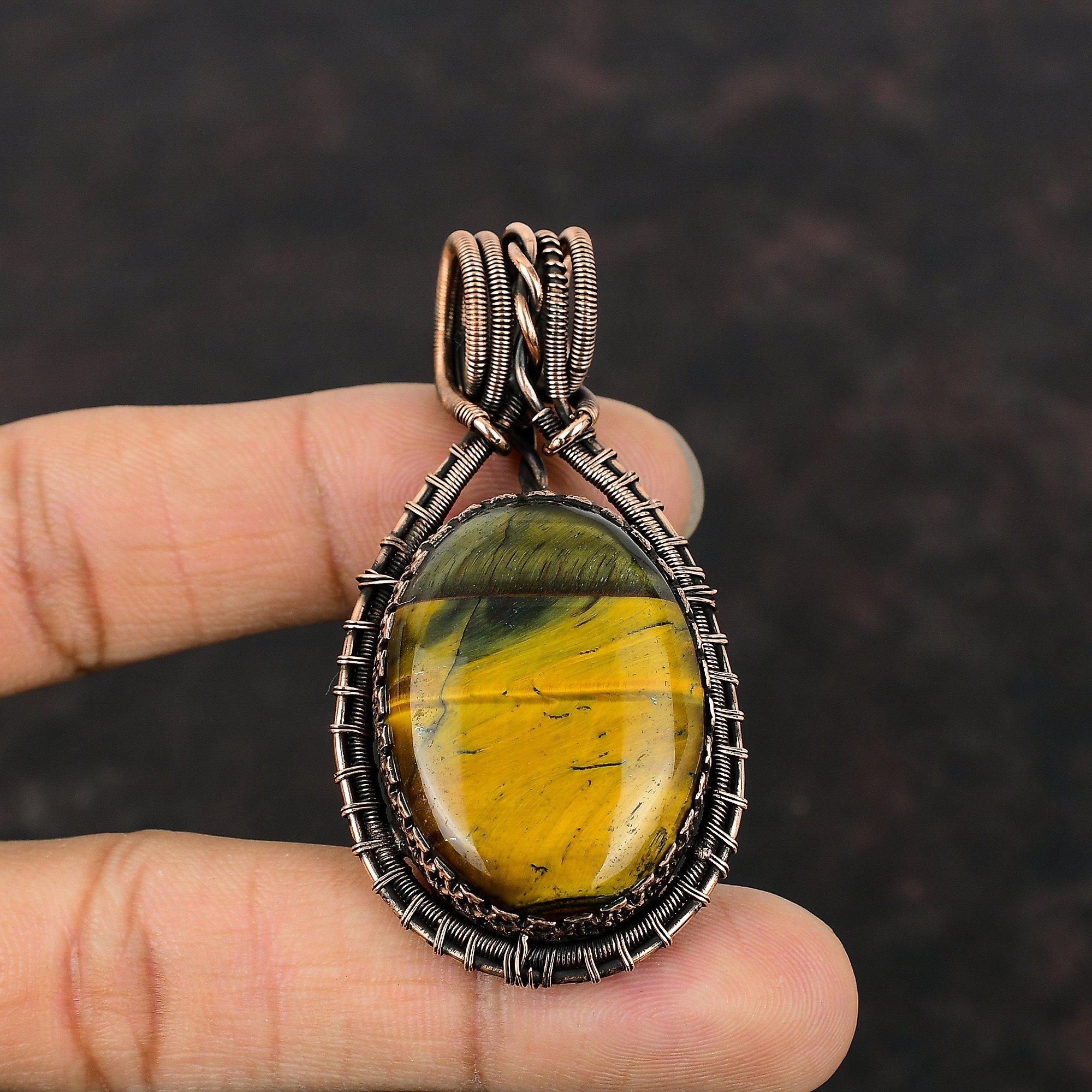 Неллитовый кулон, обернутый медной проволокой, элегантный кулон, ювелирное изделие из медной проволоки, кулон ручной работы, неллитовый драгоценный камень, ювелирное изделие, кулон для подарков