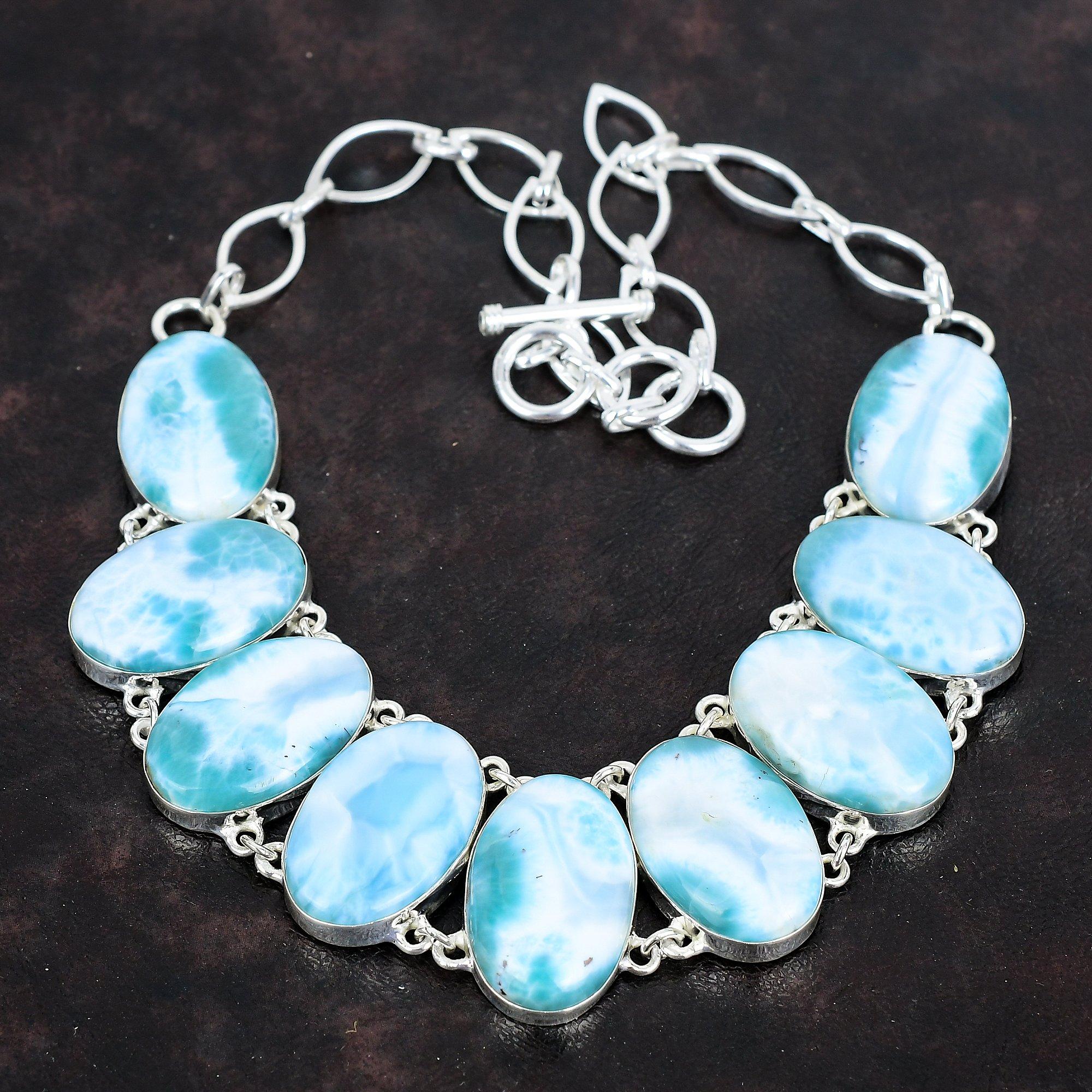 Ожерелье из ларимара, ожерелье из натурального драгоценного камня, ожерелье из стерлингового серебра 925 пробы, регулируемая цепочка, дизайнерские украшения ручной работы, подарки для друга