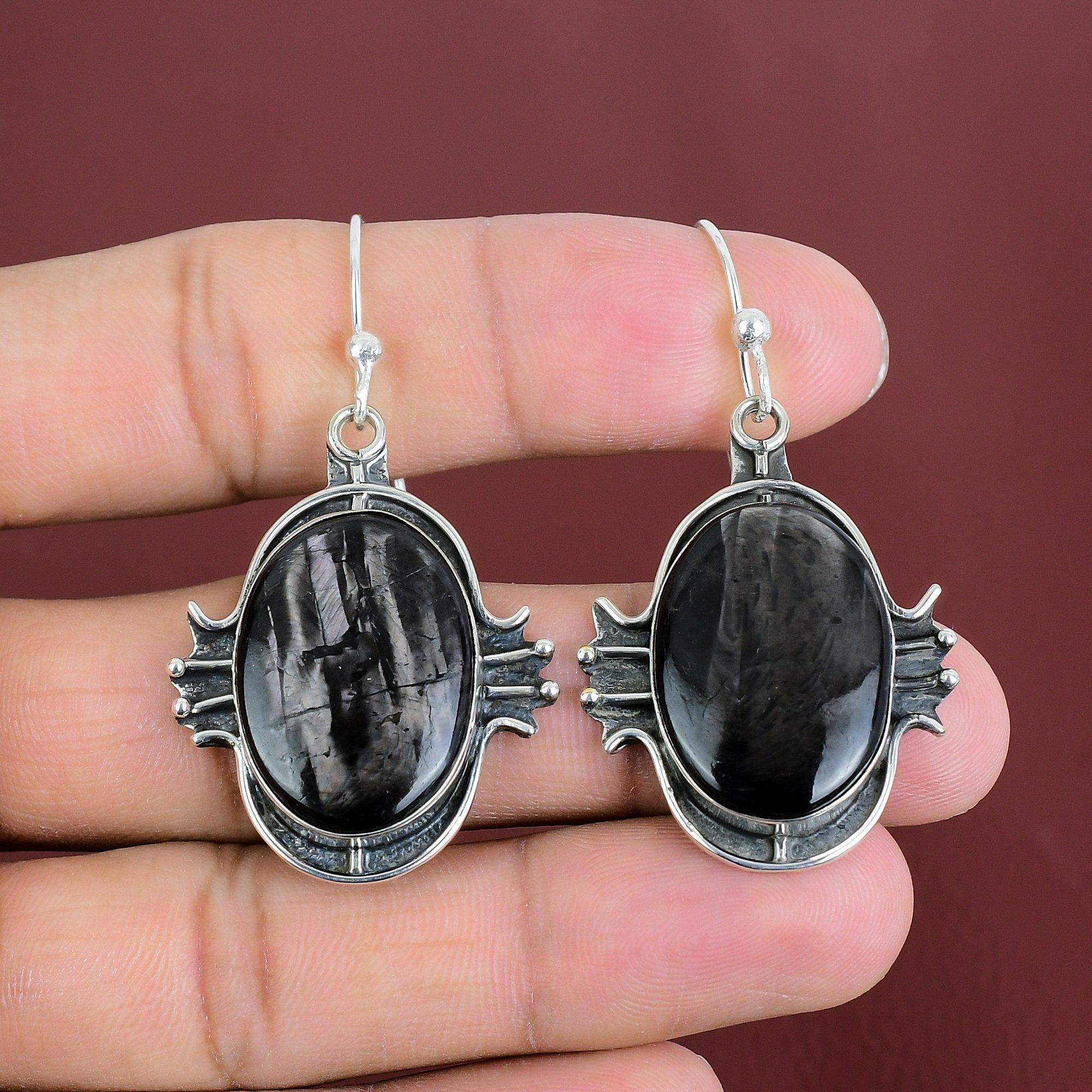 Серьги из гиперстена, настоящие драгоценные камни, висячие серьги из стерлингового серебра 925 пробы, серьги ручной работы, подарки для жены, серьги с камнями по рождению