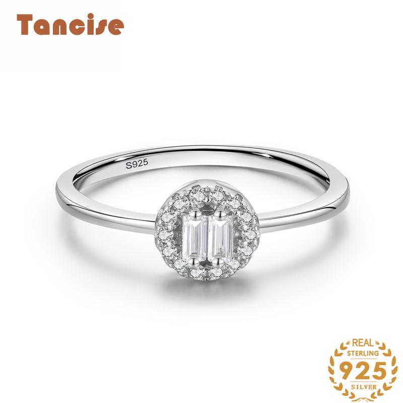 Tancise Classic 925 Sterling Silver Zircon Ring Ladies Jewelry Wedding Promise Party Gift