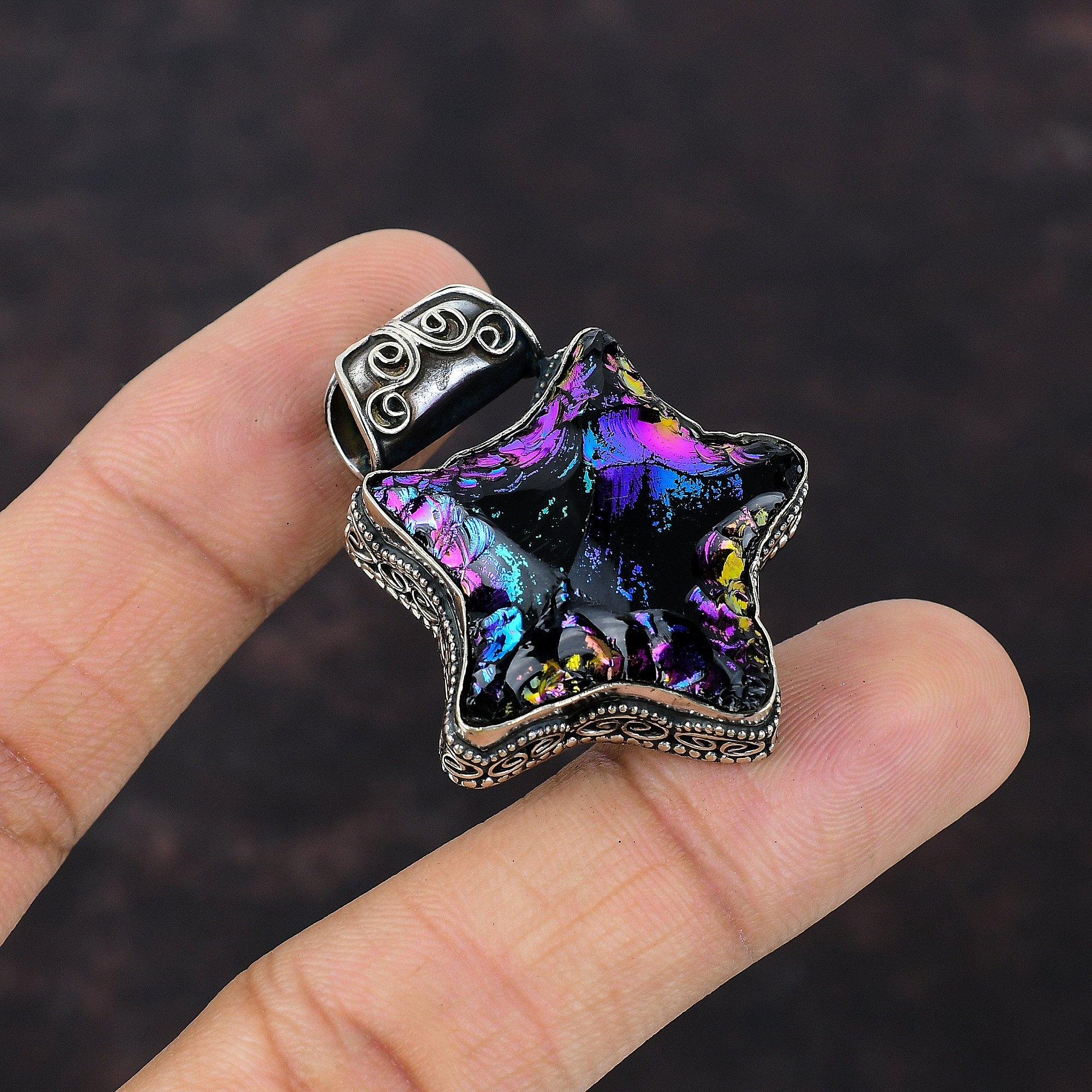 Титановый кулон "Друзы" Подвеска из натурального драгоценного камня Стерлингового серебра 925 пробы Подвеска в форме звезды Подарок для мамы Ювелирные изделия ручной работы Винтажный кулон