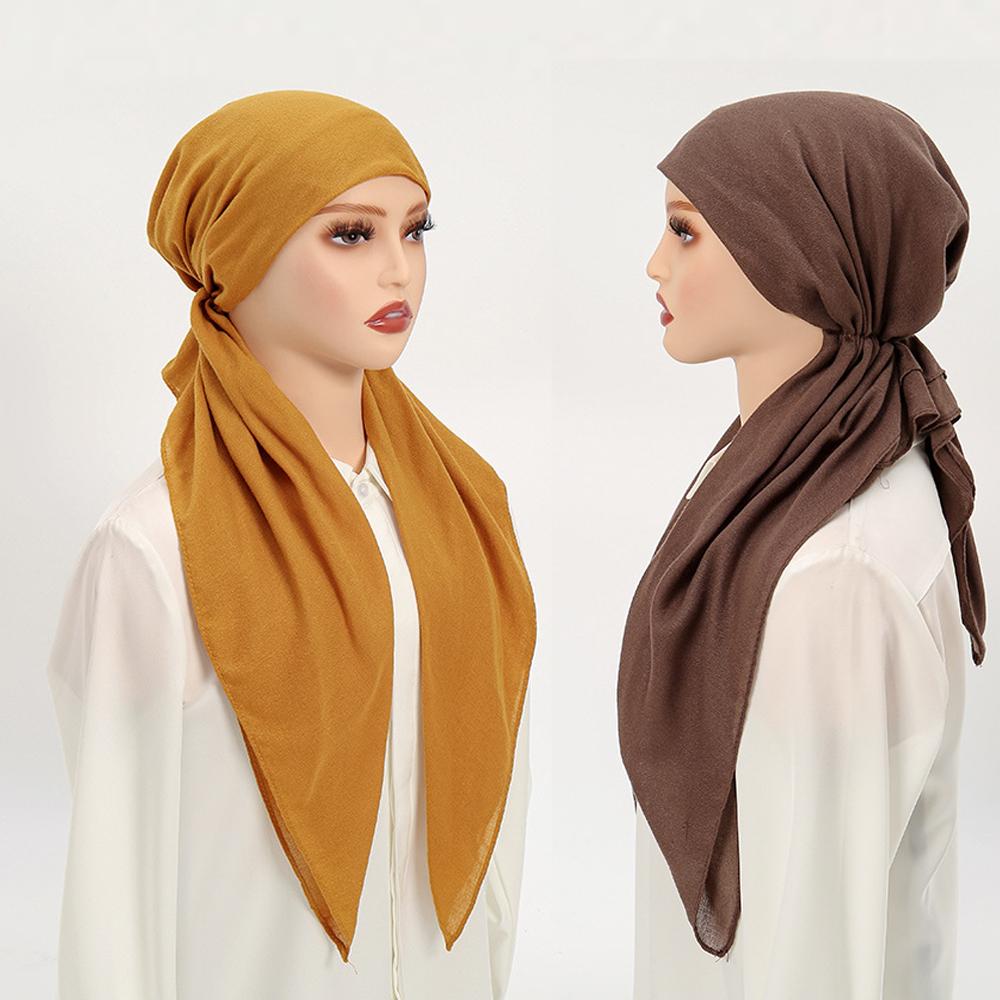Однотонные хлопково-льняные тюрбаны, хиджабы, шапки, повязки на голову, мусульманская шапка, дышащая шапочка для химиотерапии для женщин, девушек
