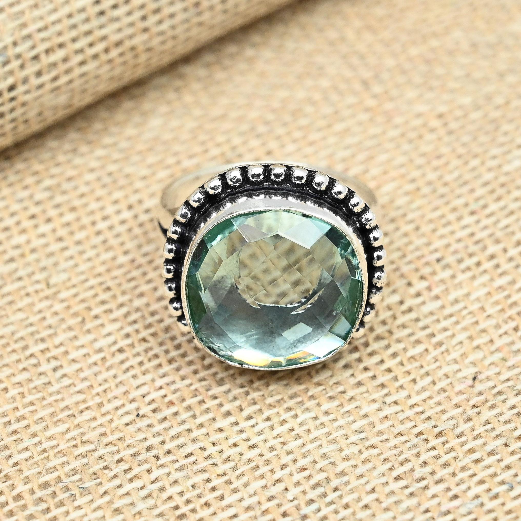 Зеленый аметист драгоценный камень ручной работы стерлингового серебра 925 пробы обещание кольцо подарок для нее