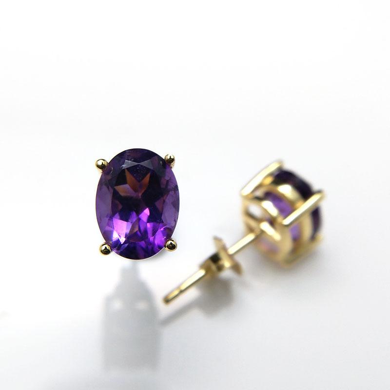 Простые серьги с натуральным блестящим африканским аметистом овальной формы 6*8 мм, драгоценный камень 3 карата, цвет желтого золота 925 пробы для девочек, с коробкой