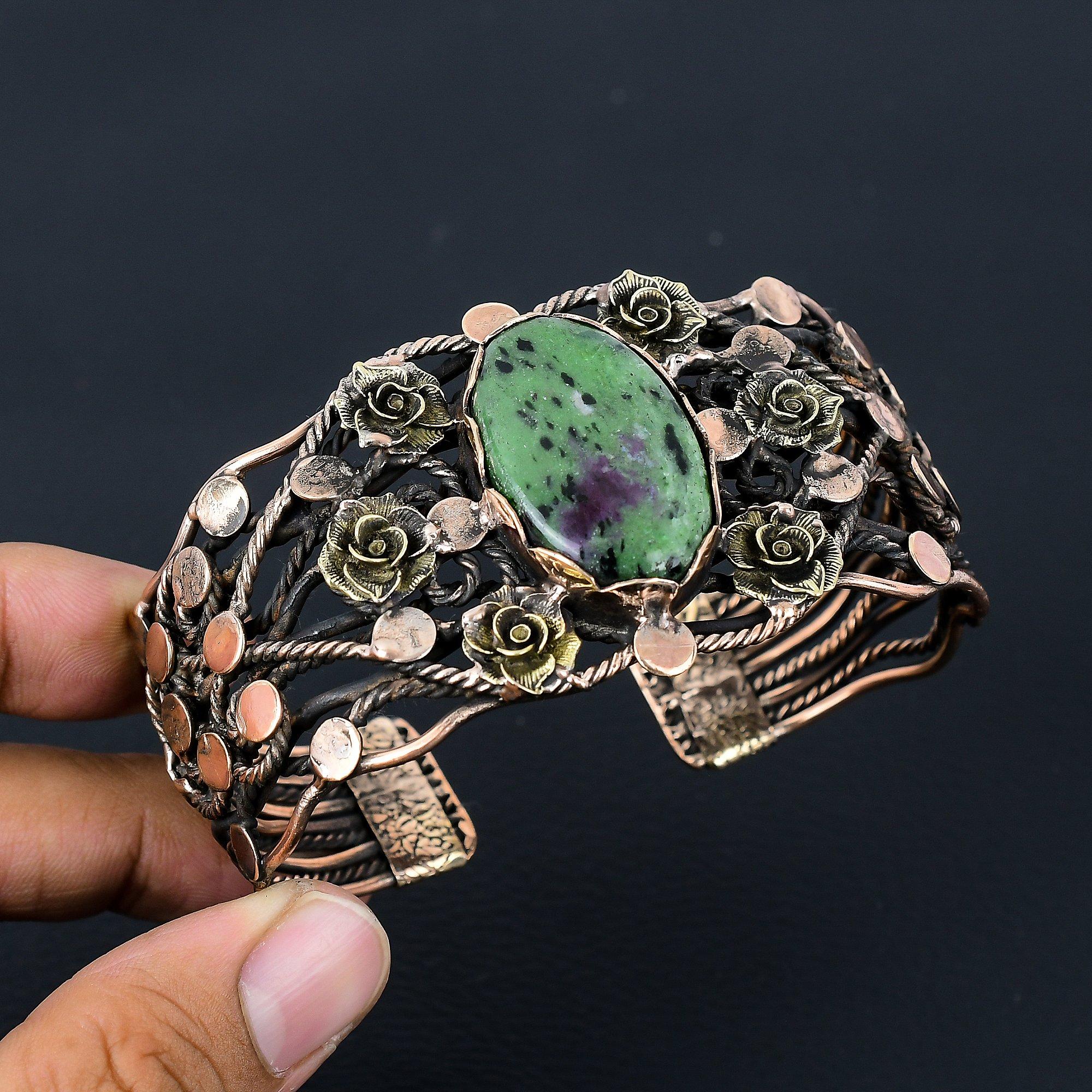 Рубиновый цоизит, драгоценный камень, чистая медная проволока, завернутая в манжеты/браслет ручной работы, ювелирные изделия для рождественского подарка