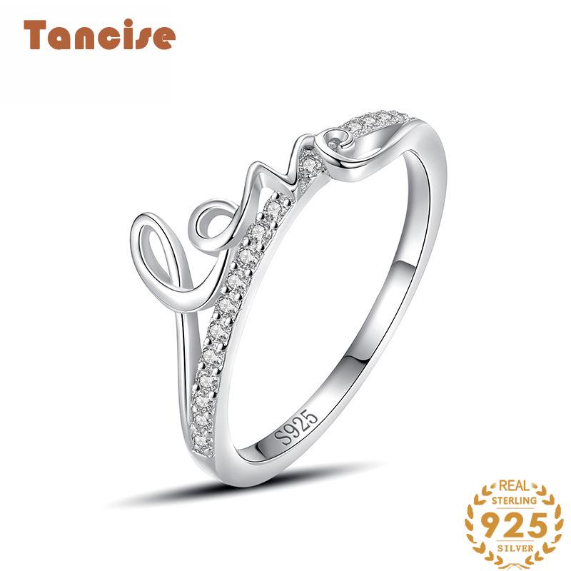 Tancise Classic 925 Sterling Silver Zircon Ring Ladies Jewelry Wedding Promise Party Gift