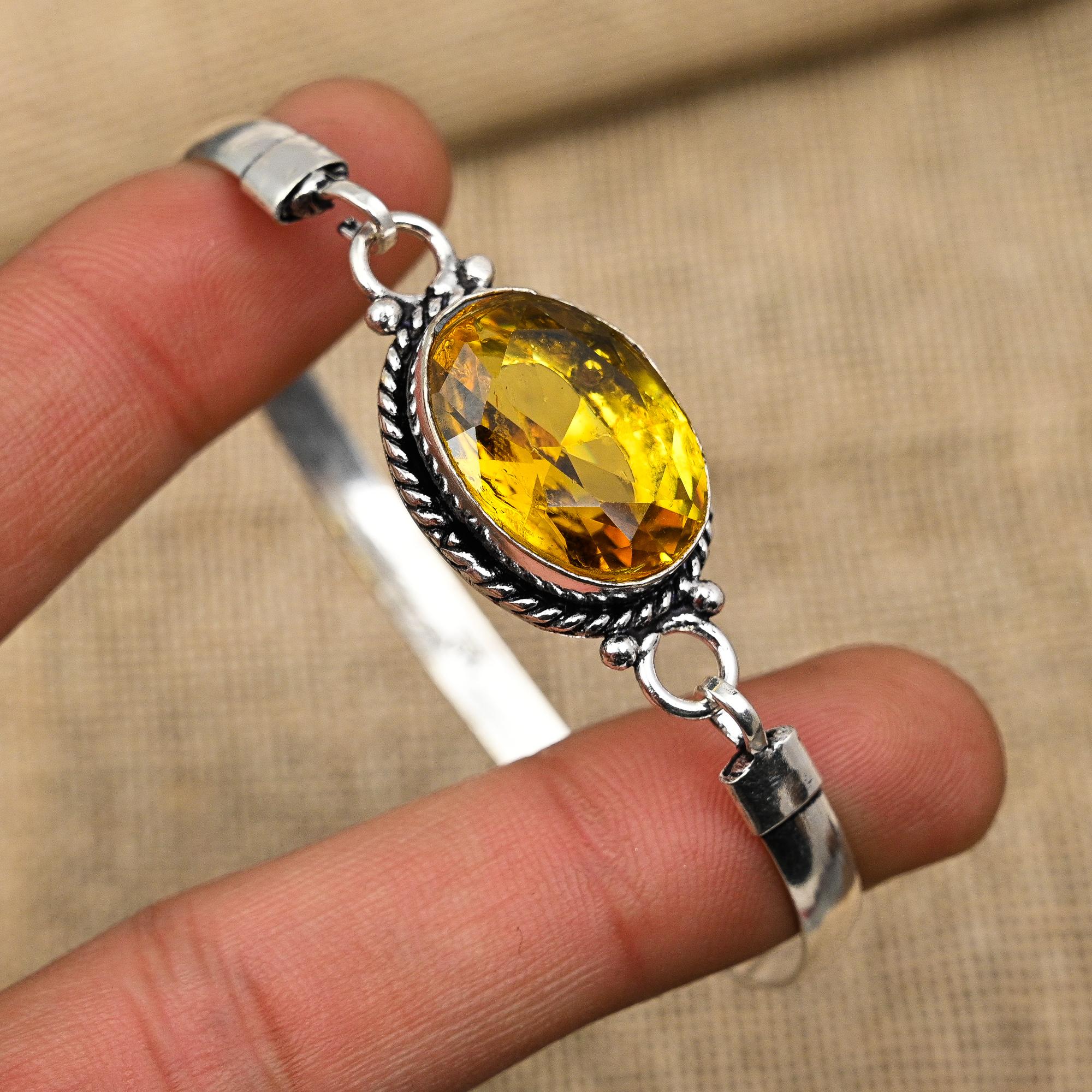 Цитрин Драгоценный камень ручной работы из стерлингового серебра 925 пробы Красивые ювелирные манжеты на День Благодарения