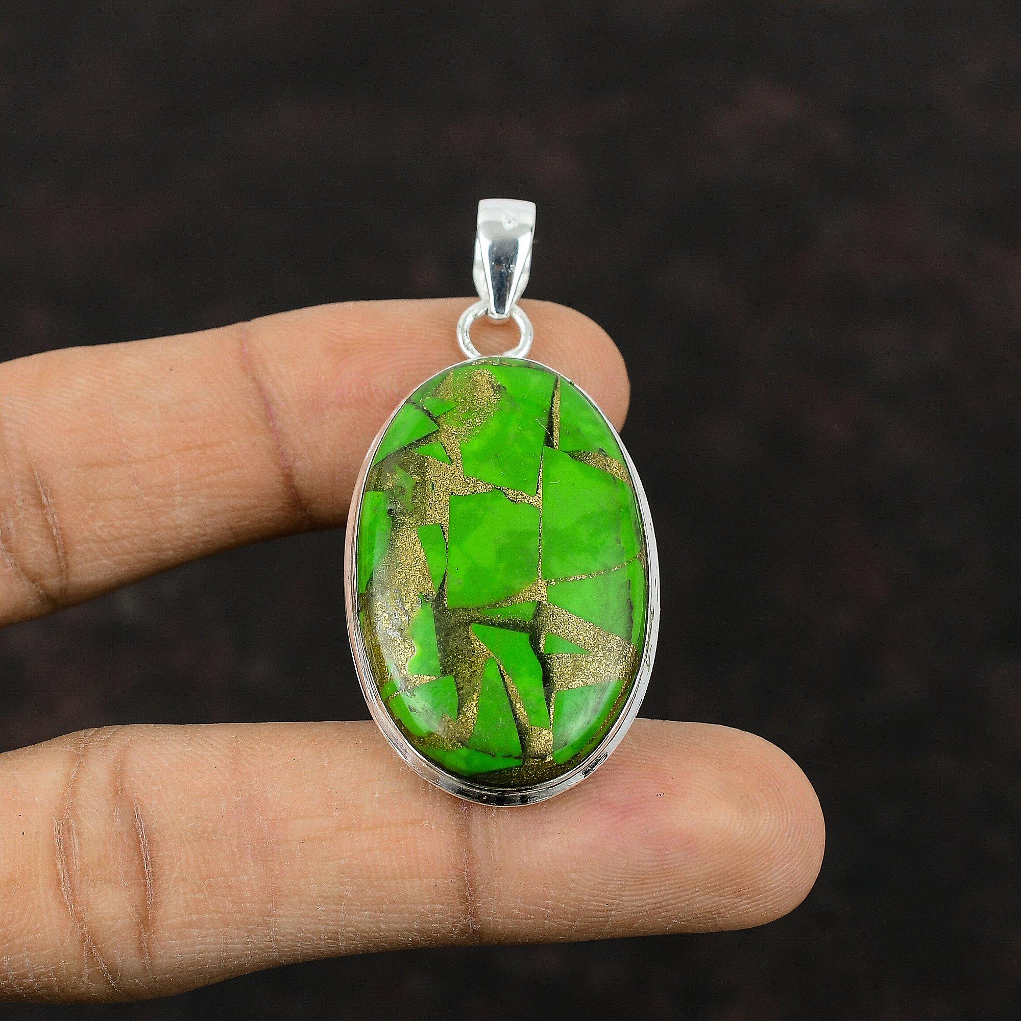 Copper Green Turquoise Pendant Real Gemstone Jewelry 925 Sterling Silver Pendant Handmade Brand New Pendant Gift For Women Turquoise Jewelry