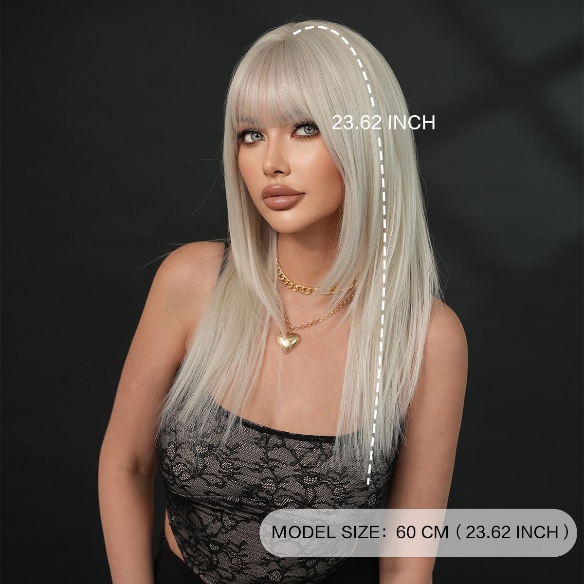 Silver White Layered Straight Wig for Women - Air Bangs Full Cap Wig, Party Halloween Cosplay Machine Made Wig, Silver Options Available