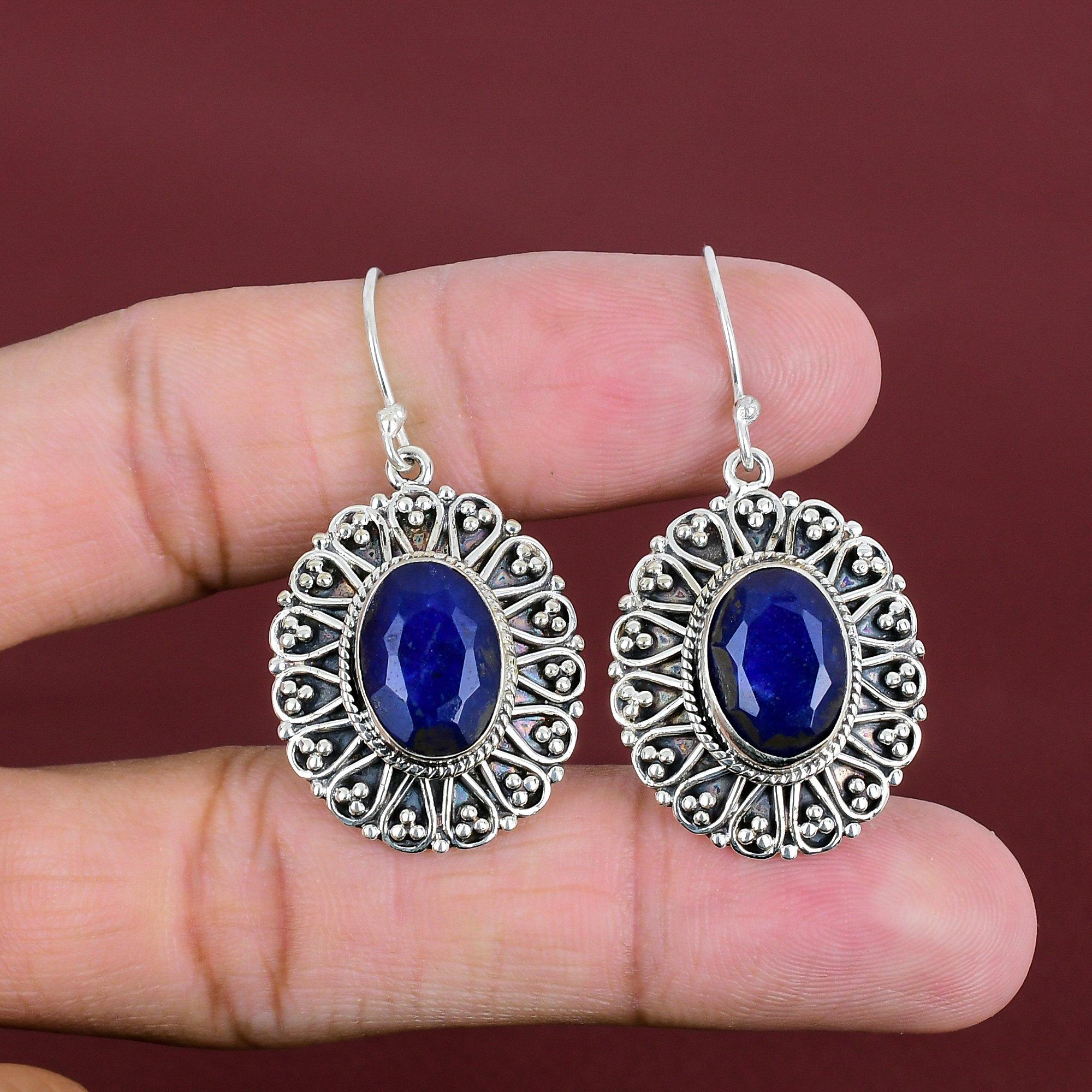 Faceted Blue Sapphire Earring Gemstone Earrings Very Pretty Vintage Jewelry 925 Sterling Silver Earring Handmade Earring Anniversary Gifts