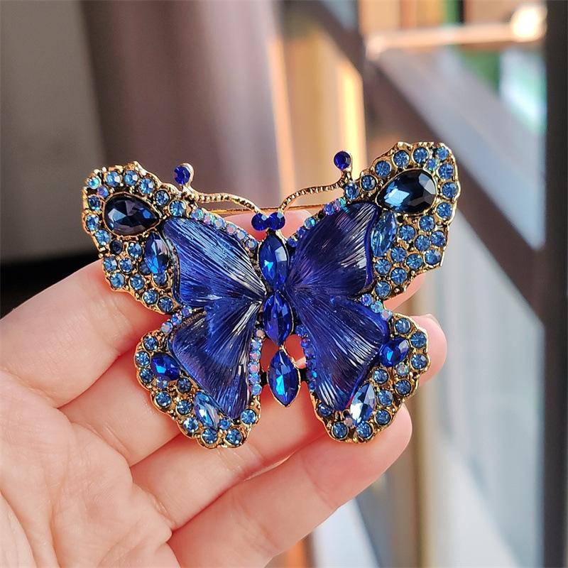 Heavy Industry Crystal Big Butterfly Brooch Fashion Animal Insect Women'S Brooch Medieval High-End Versatile Coat Corsage