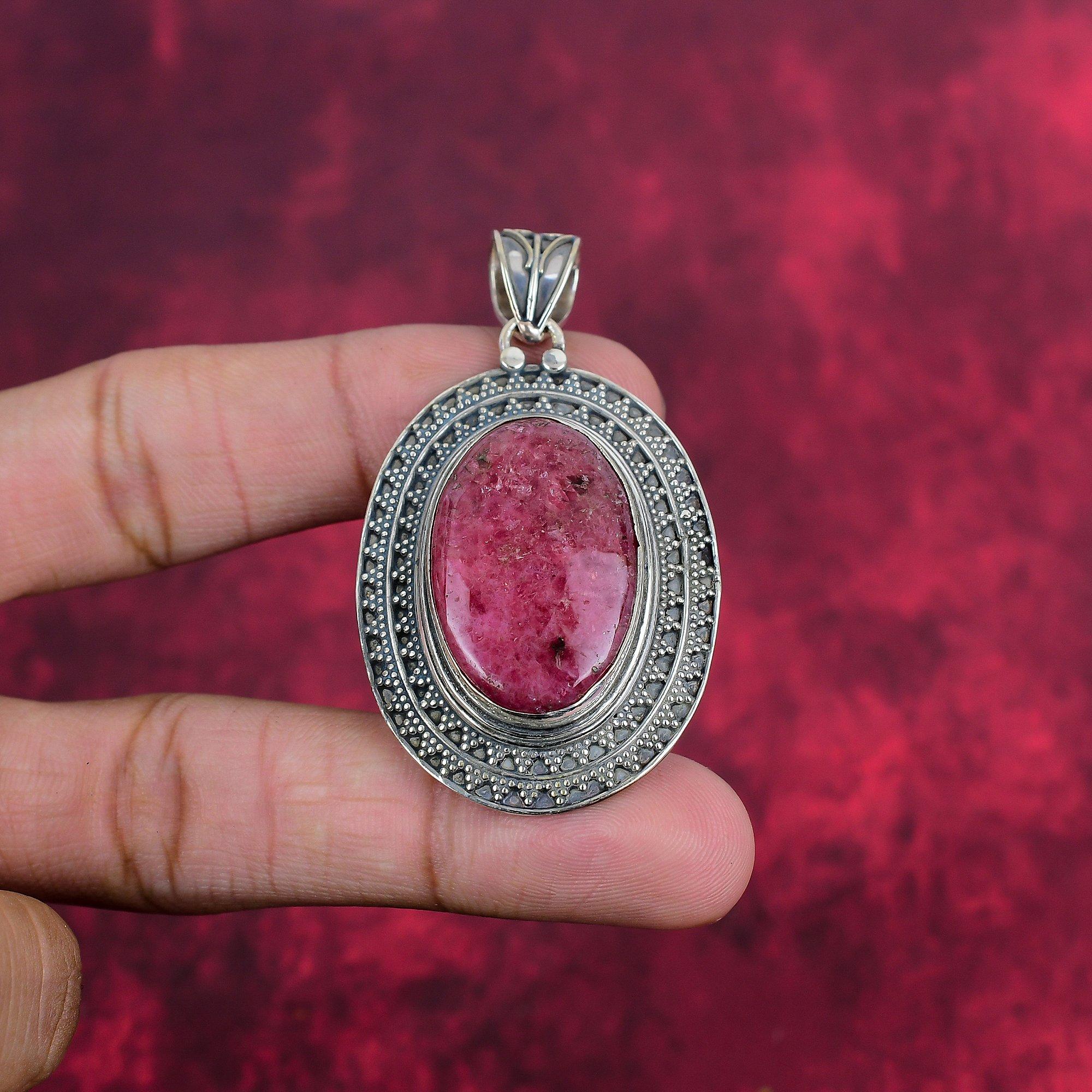 Rhodonite Pendant Jewelry, 925 Sterling Silver Jewelry Gemstone Pendant, Gift For Her Handmade Dainty Jewelry