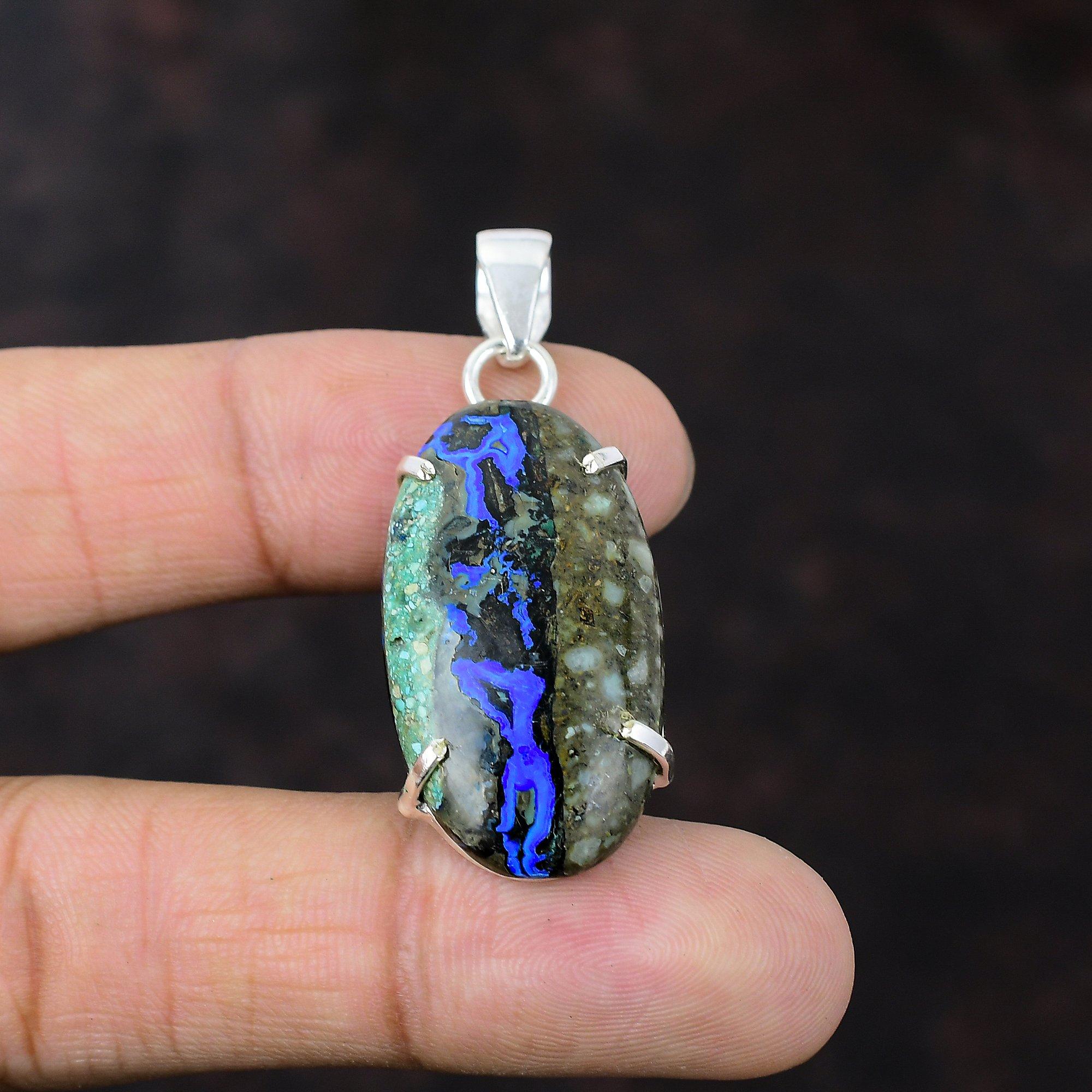 Кулон с азуритом и малахитом, ювелирные изделия из натуральных драгоценных камней, подвеска из стерлингового серебра 925 пробы, подвеска ручной работы в стиле бохо, подарок для друга, красивая подвеска