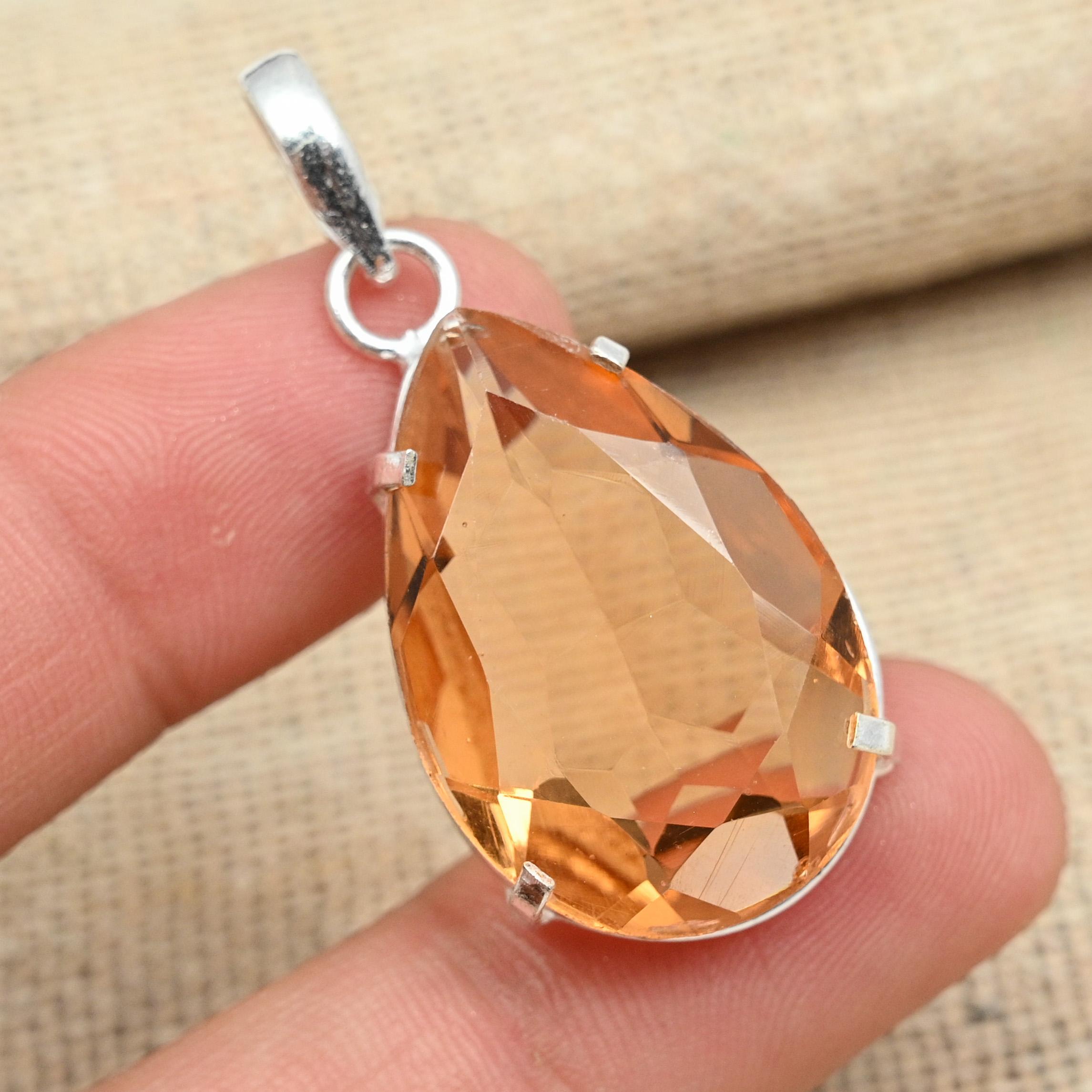 Граненый цитриновый драгоценный камень ручной работы из стерлингового серебра 925 пробы античный кулон для нее