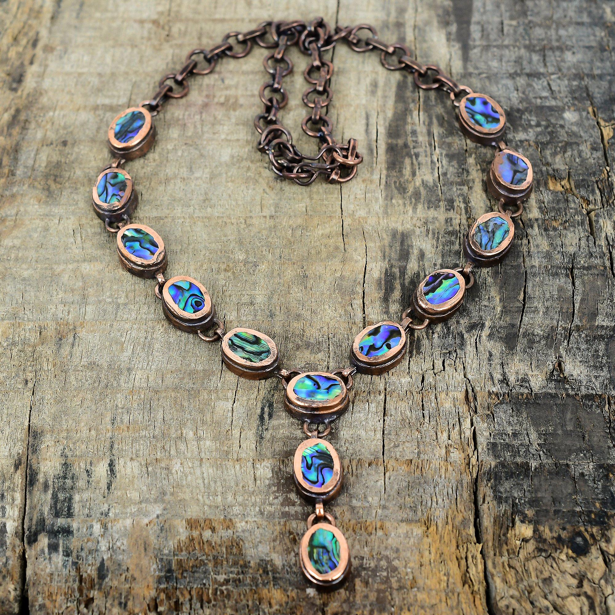Ожерелье из раковины абалона, ожерелье из электроформированной меди, ювелирные изделия с драгоценными камнями, ожерелье с регулируемой цепочкой, ювелирные изделия ручной работы с камнями по месяцу рождения, подарки на помолвку