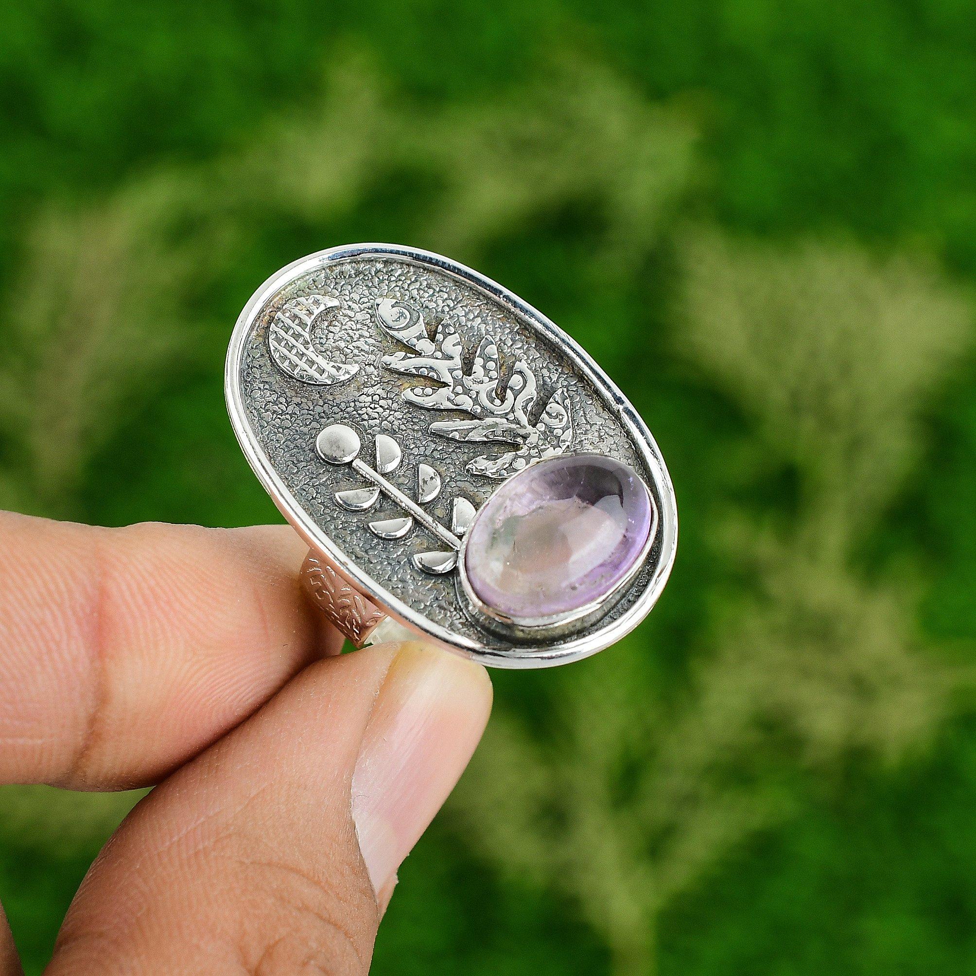 Gift For Her 925 Silver Natural African Amethyst Stackable Adjustable Ring