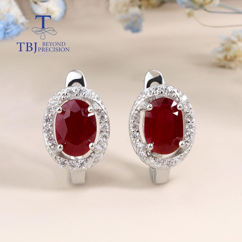 925 Sterling Silver Classic Design Africa Ruby Clasp Earring Natural Precious Gemstone Jewelry for Women Lady Nice Gift Birthday Party