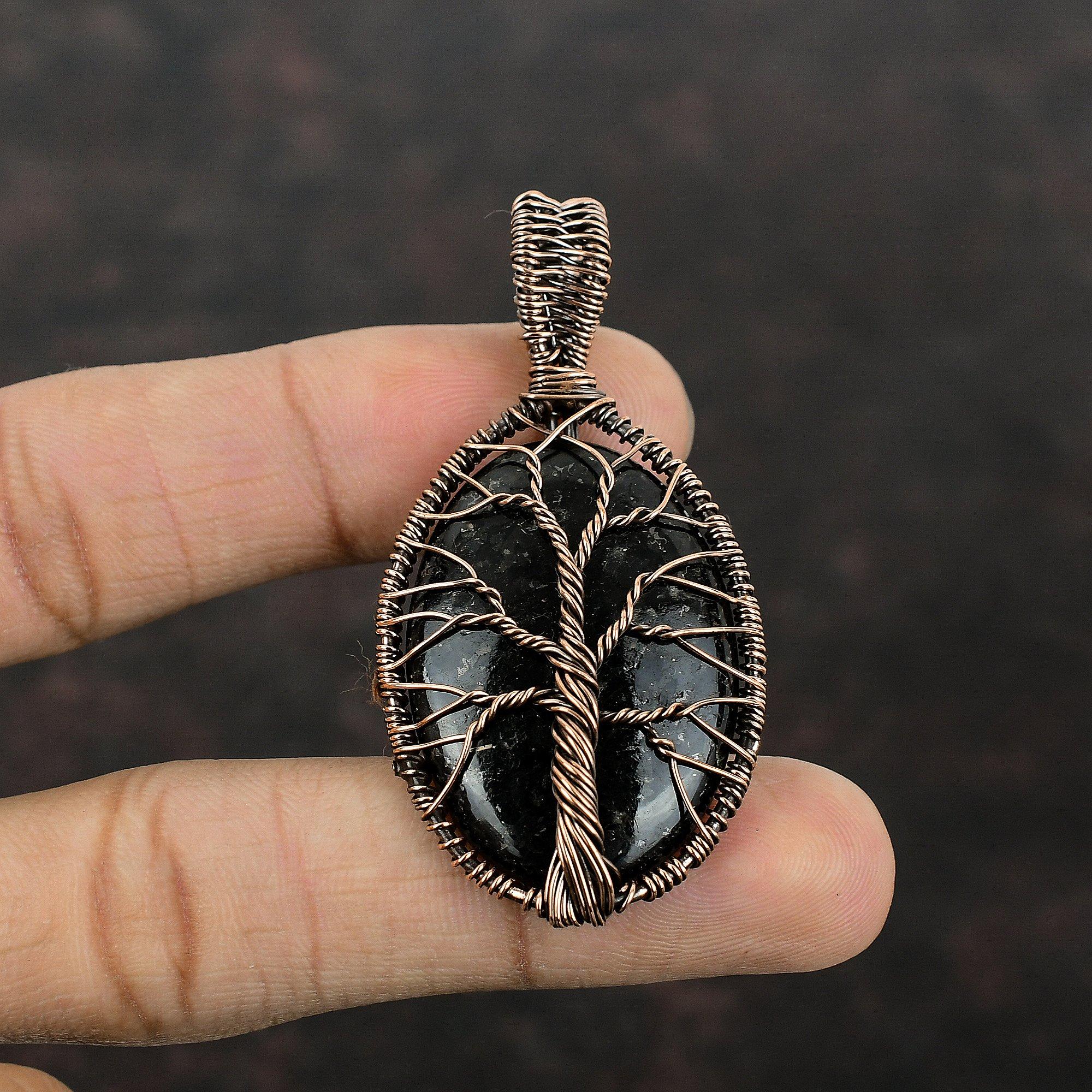 Подвеска из нумита «Дерево жизни», обернутая медной проволокой, ювелирное изделие «Дерево жизни», настоящий драгоценный камень, медное ювелирное изделие, подарок для матери, кулон ручной работы