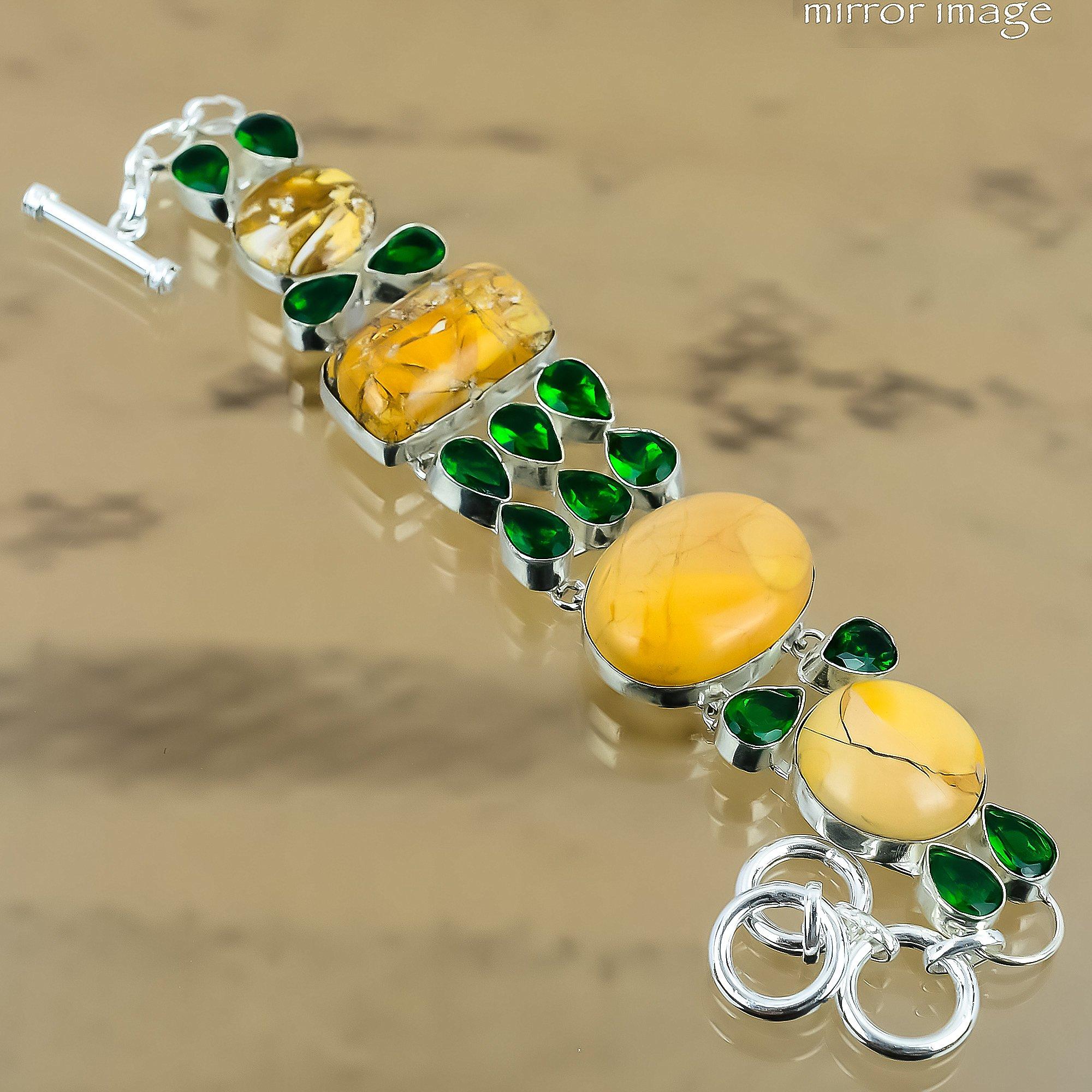 Серебро 925 пробы Натуральный брекчированный моокаит Хромдиопсид Цепочный браслет Ювелирные изделия