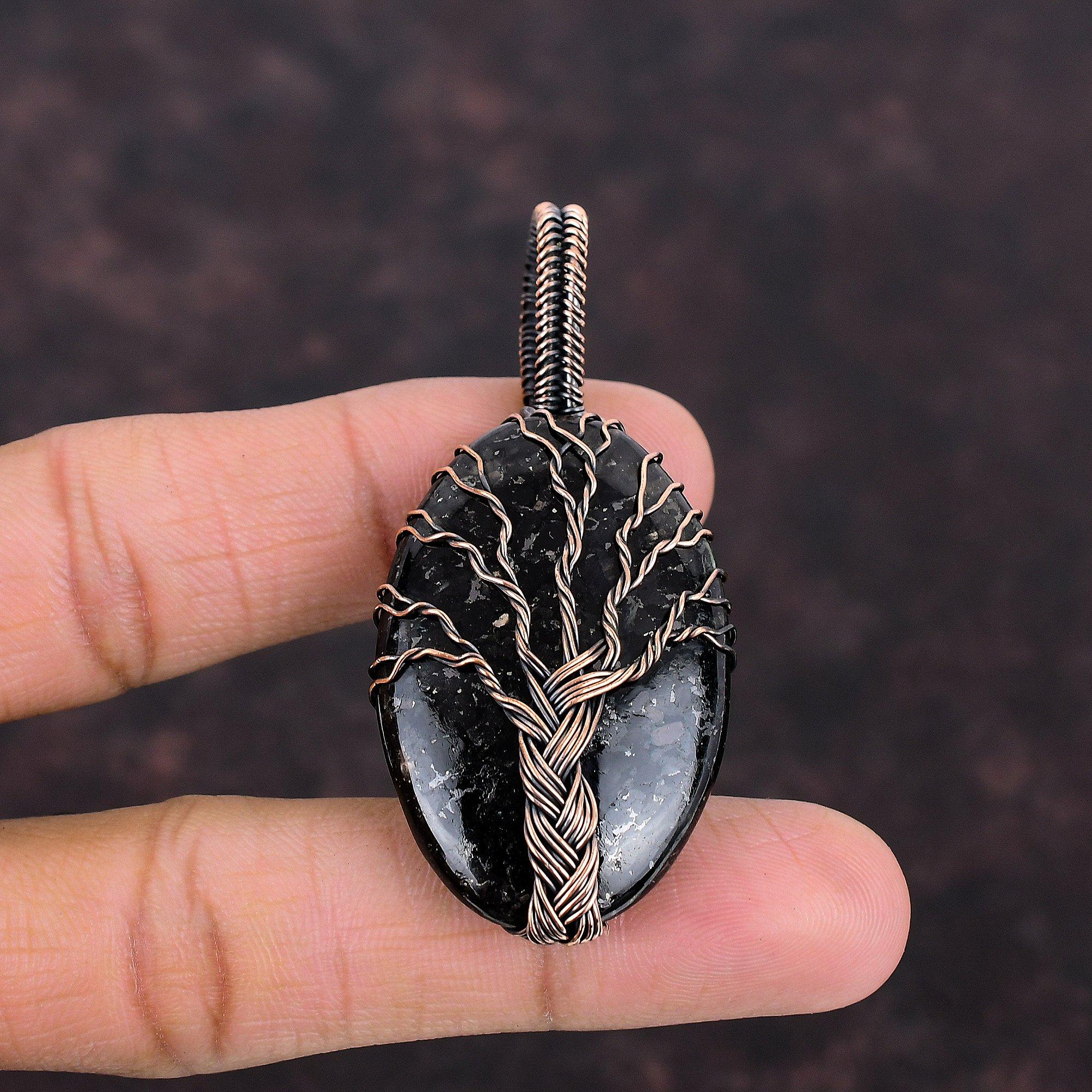 Подвеска из нумита «Дерево жизни», медная проволочная обертка, ювелирное изделие «Дерево жизни», антикварная подвеска ручной работы, драгоценный камень, медное ювелирное изделие, подарок для нее