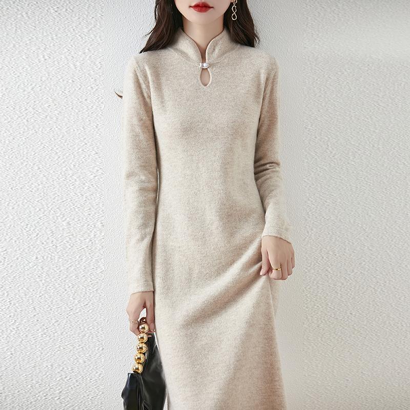 Women Sweater Dress 100% Wool MODERN NEW SAGA Turtleneck Knit Long Pullover Winter Jumpers Wool Long Dress Female