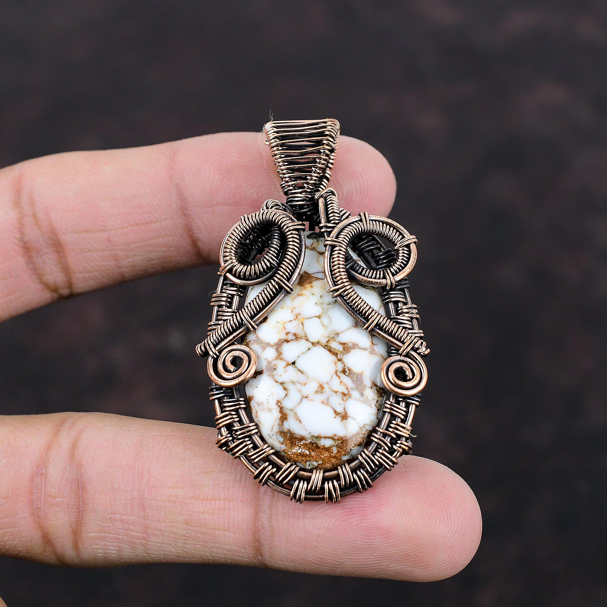 Подвеска из магнезита «Дикая лошадь», обмотанная медной проволокой, медное украшение, подвеска ручной работы, украшение, обмотанное проволокой, для подарка, подвеска из настоящего драгоценного камня