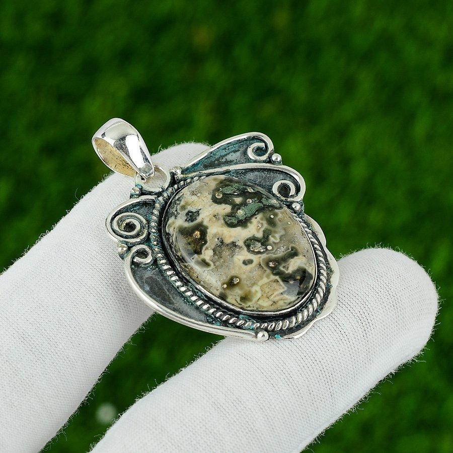 Подвеска из натурального океанического яшмового камня зеленого цвета из стерлингового серебра 925 пробы, индийские украшения