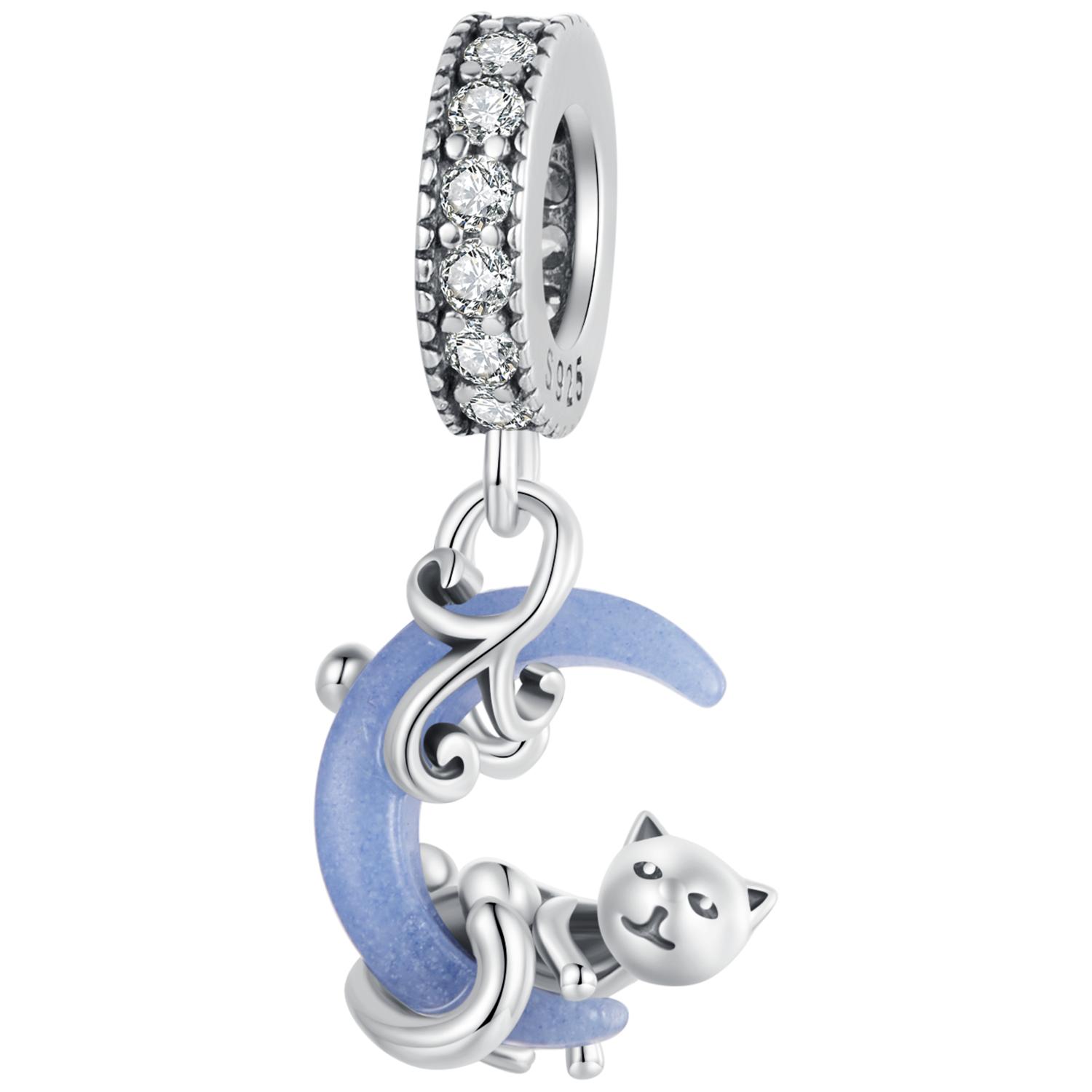 Bamoer 925 Sterling Silver Glow-in-the-dark Shell/Moon Cat/Star Wishing Bottle Pendant Luminous Ocean Charms for Bracelet