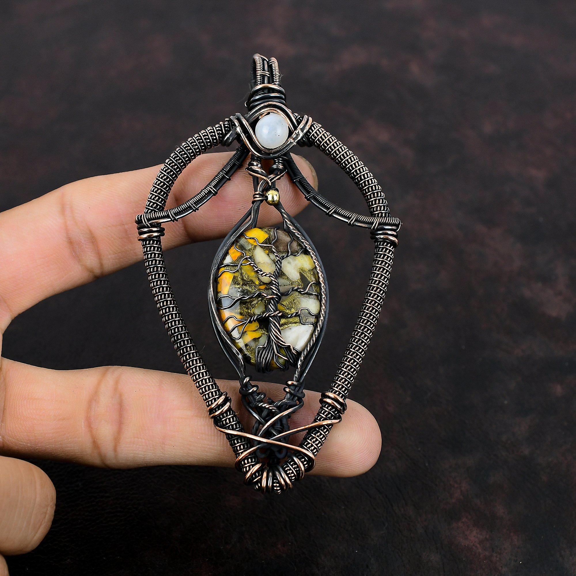 Подвеска «Дерево жизни» из яшмы шмеля, медная проволока, обернутая драгоценным камнем, подвеска «Радуга» из лунного камня, ручная работа, медная проволока, ювелирные изделия для подарка