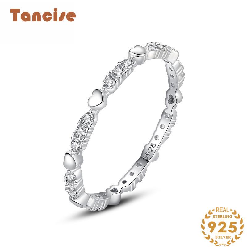 Tancise Classic 925 Sterling Silver  Zircon Ring Ladies Jewelry Wedding Promise Party Gift