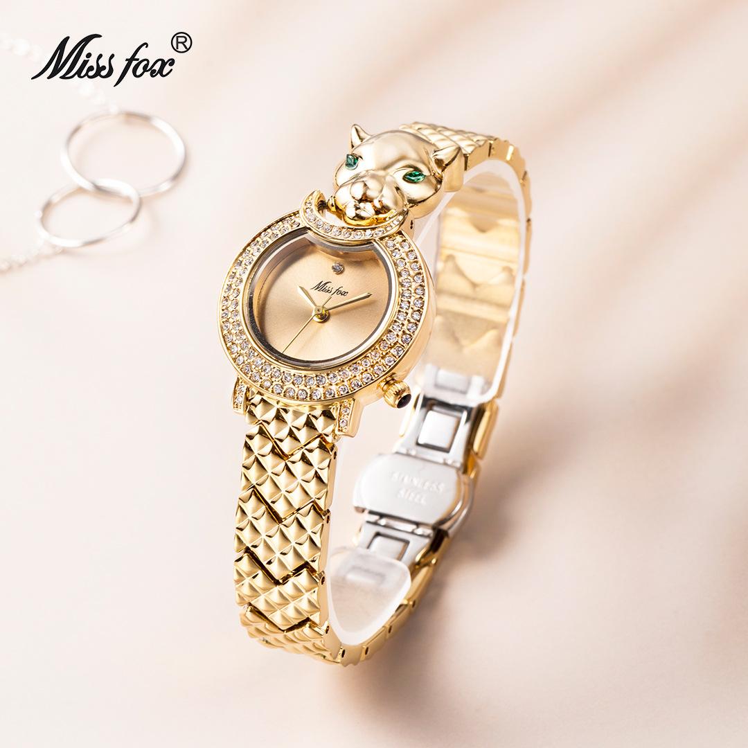 Часы MISSFOX для женщин, роскошные, с бриллиантами, водонепроницаемые, женские, кварцевые, уникальные, с леопардовым принтом, из нержавеющей стали, женские наручные часы