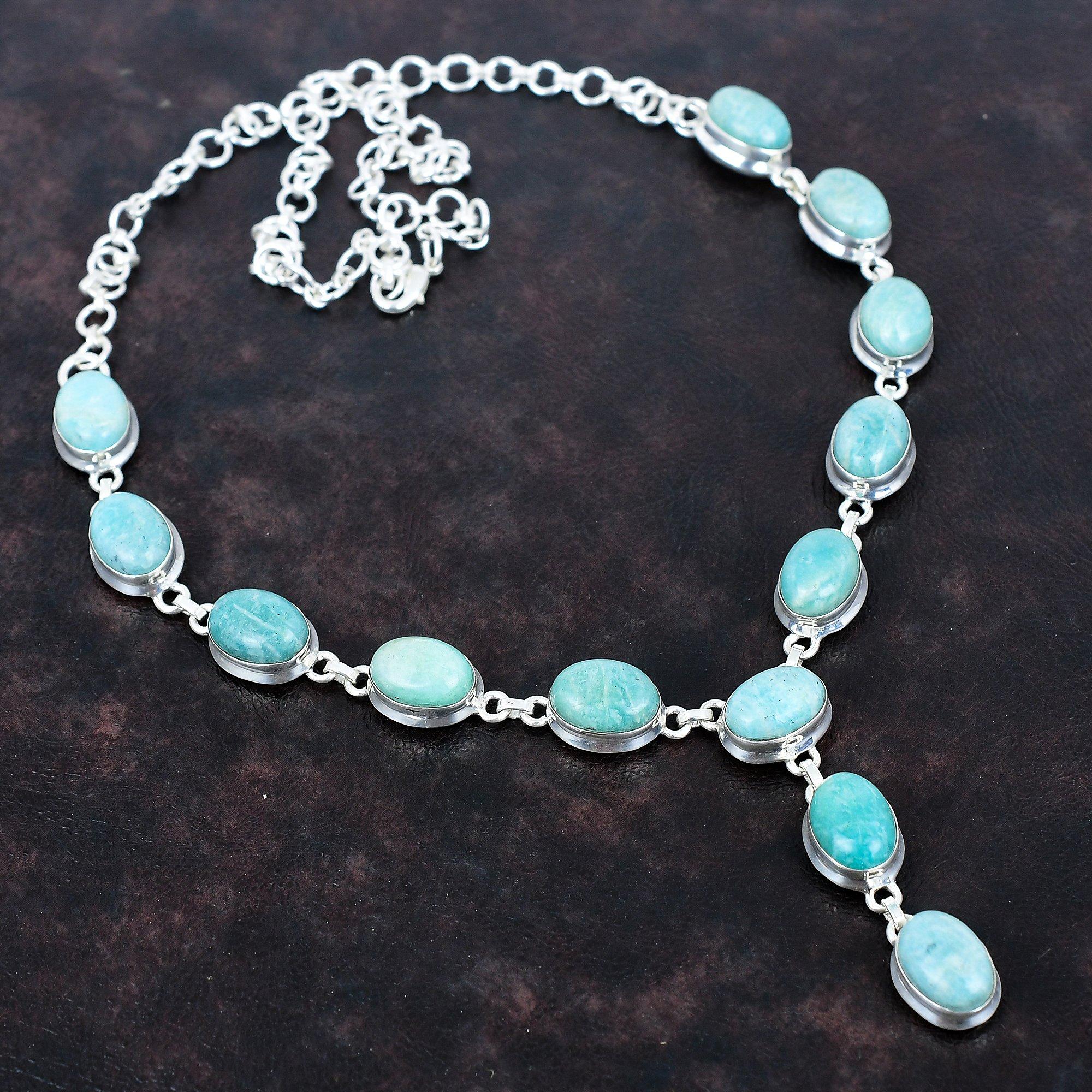 Ожерелье из амазонита, ожерелье из стерлингового серебра 925 пробы, регулируемая цепочка, ювелирные изделия из драгоценных камней высшего качества, ожерелье ручной работы, подарки на годовщину