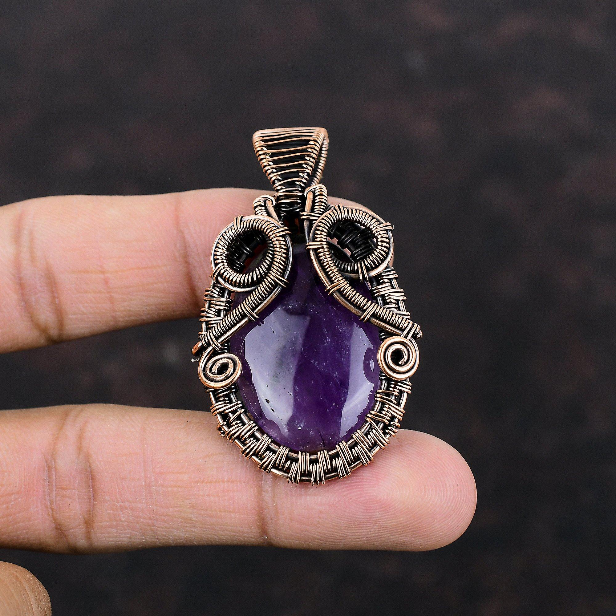 Кулон Звездный Аметист Кулон, обернутый медной проволокой Кулон из настоящего драгоценного камня Ювелирные изделия Звездный Аметист для подарка Ювелирные изделия из медной проволоки Кулон ручной работы